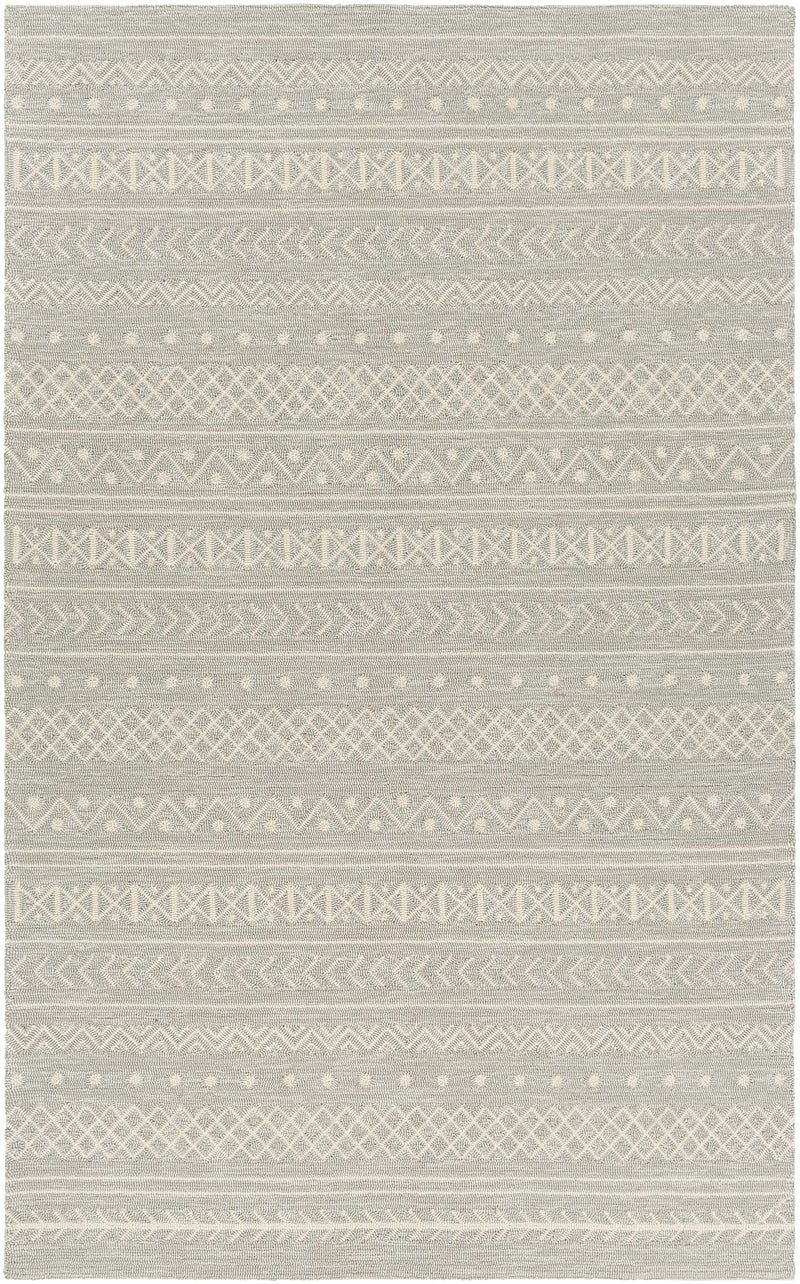 Light Gray Hand Hooked 100% Polypropylene Global Rectangle Handmade rug, outdoor-safe, no fringe, non-washable.