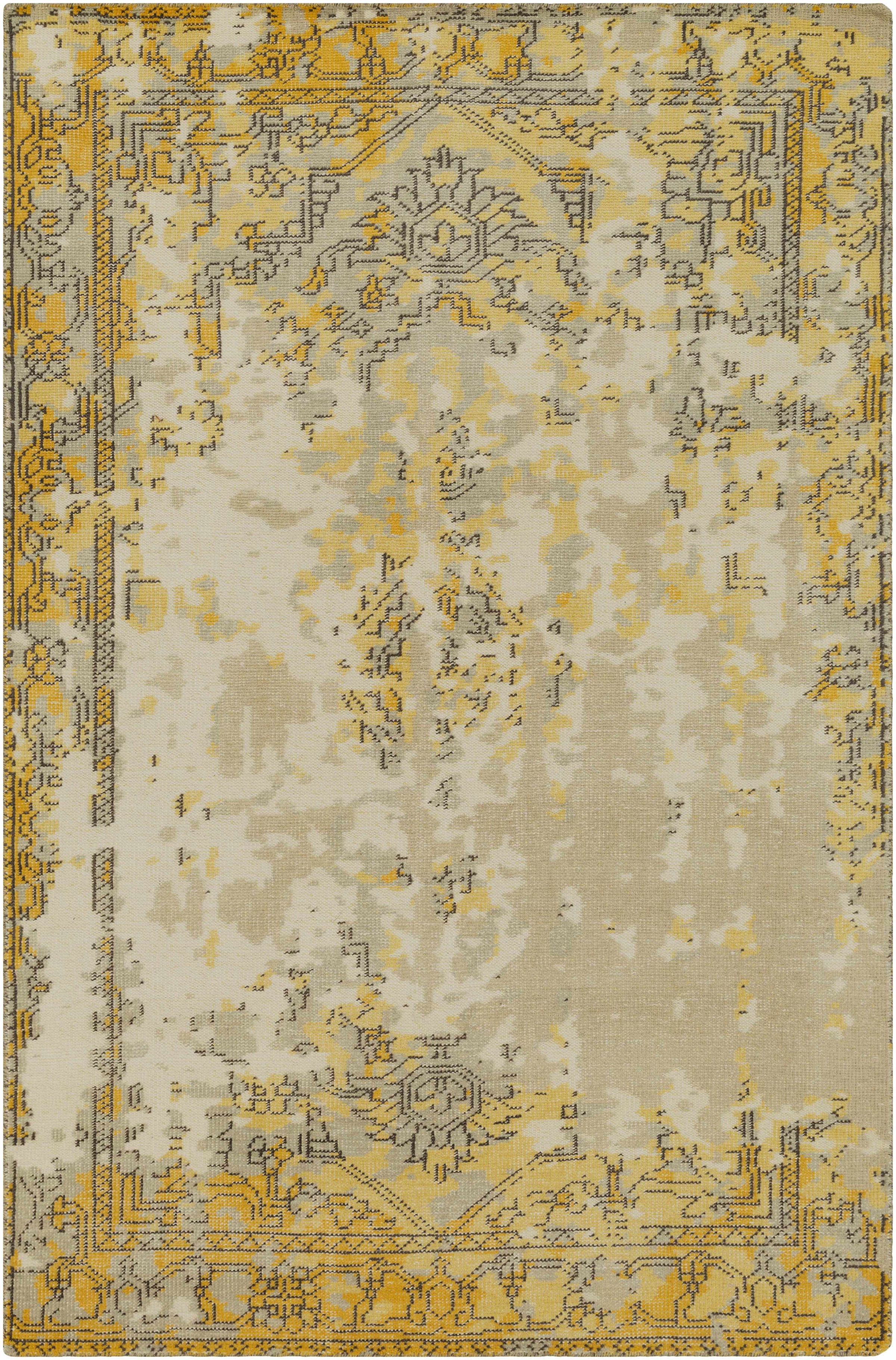 Yellow Hand Knotted 100% Wool Modern Rectangle Handmade rug, Indoor use only, no fringe, non-washable.
