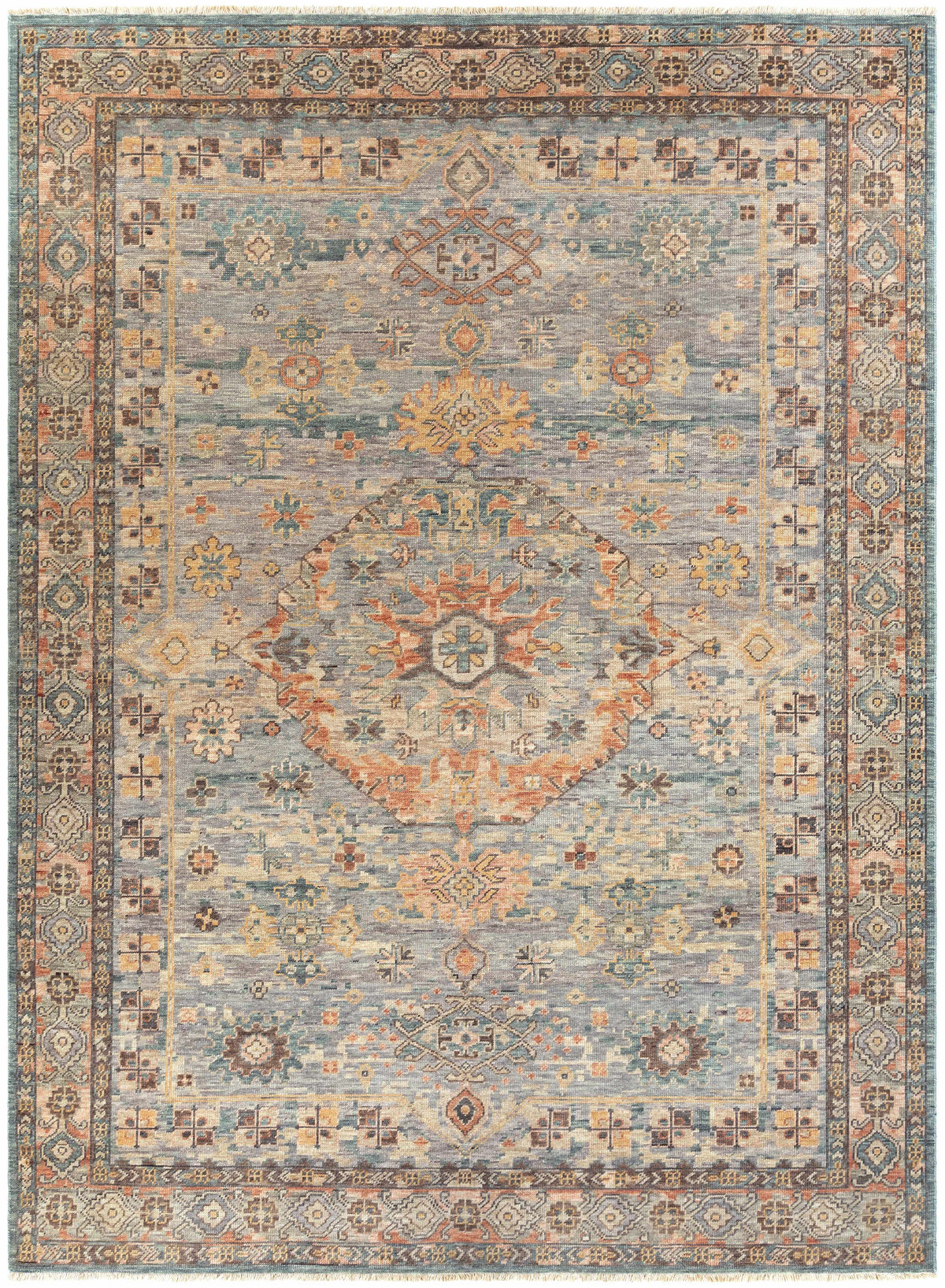 Sky Blue Hand Knotted 100% Wool Traditional Rectangle Handmade rug, Indoor use only, has fringe, non-washable.