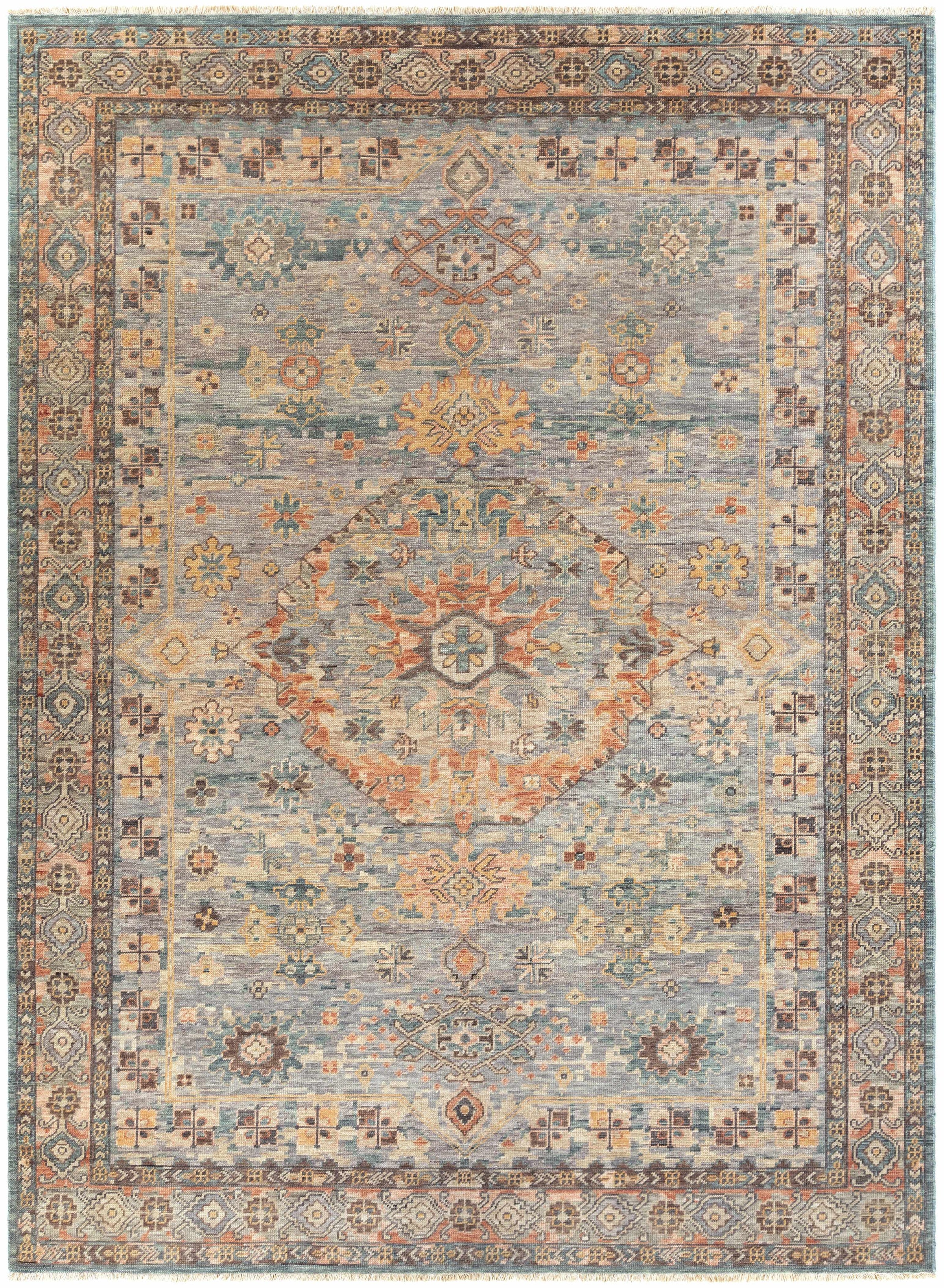 Sky Blue Hand Knotted 100% Wool Traditional Rectangle Handmade rug, Indoor use only, has fringe, non-washable.