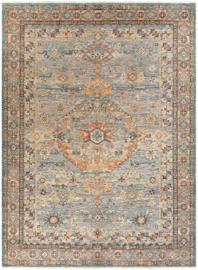 Sky Blue Hand Knotted 100% Wool Traditional Rectangle Handmade rug, Indoor use only, has fringe, non-washable.