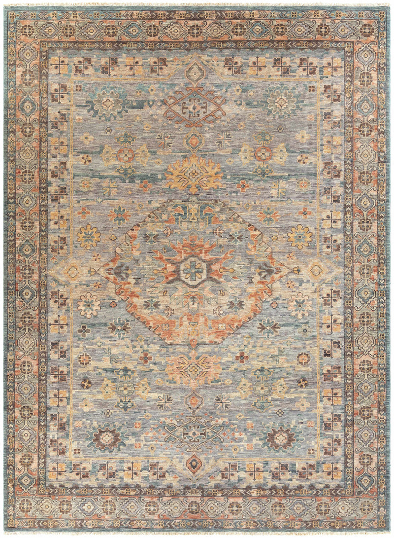 Sky Blue Hand Knotted 100% Wool Traditional Rectangle Handmade rug, Indoor use only, has fringe, non-washable.