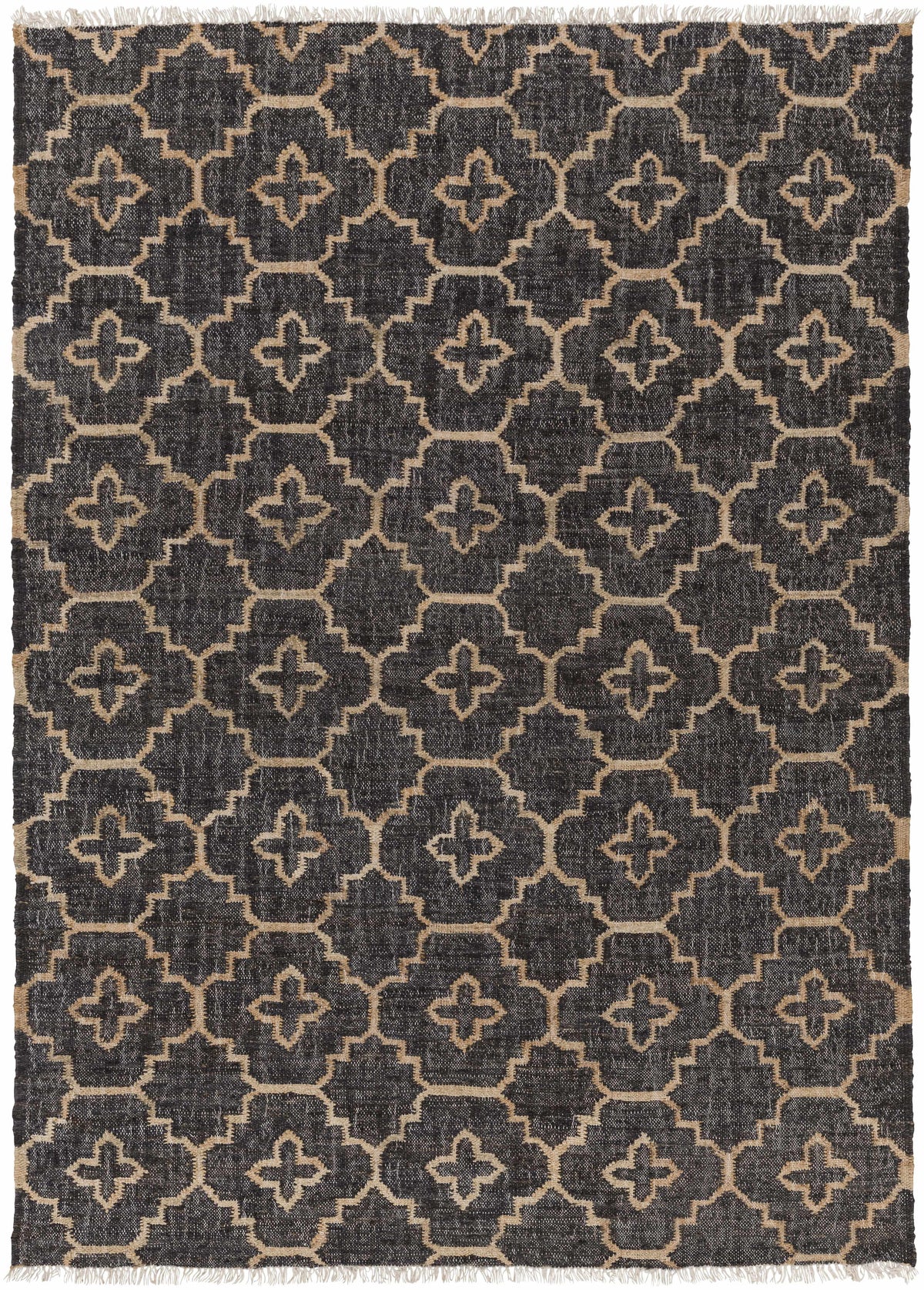 Black Hand Woven 100% Jute Modern Rectangle Handmade rug, Indoor use only, has fringe, non-washable. runner also available