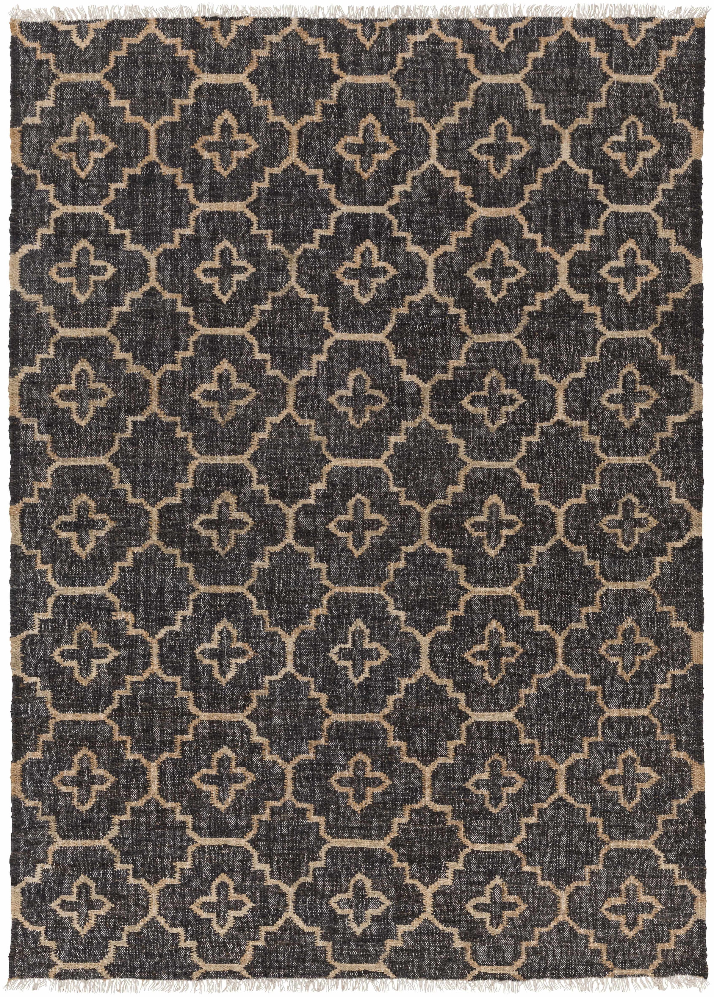 Black Hand Woven 100% Jute Modern Rectangle Handmade rug, Indoor use only, has fringe, non-washable. runner also available