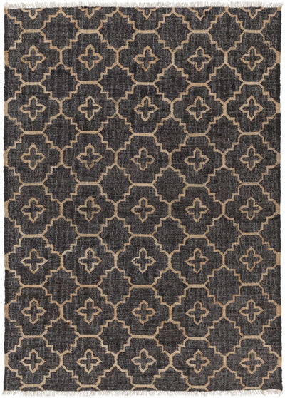 Black Hand Woven 100% Jute Modern Rectangle Handmade rug, Indoor use only, has fringe, non-washable. runner also available