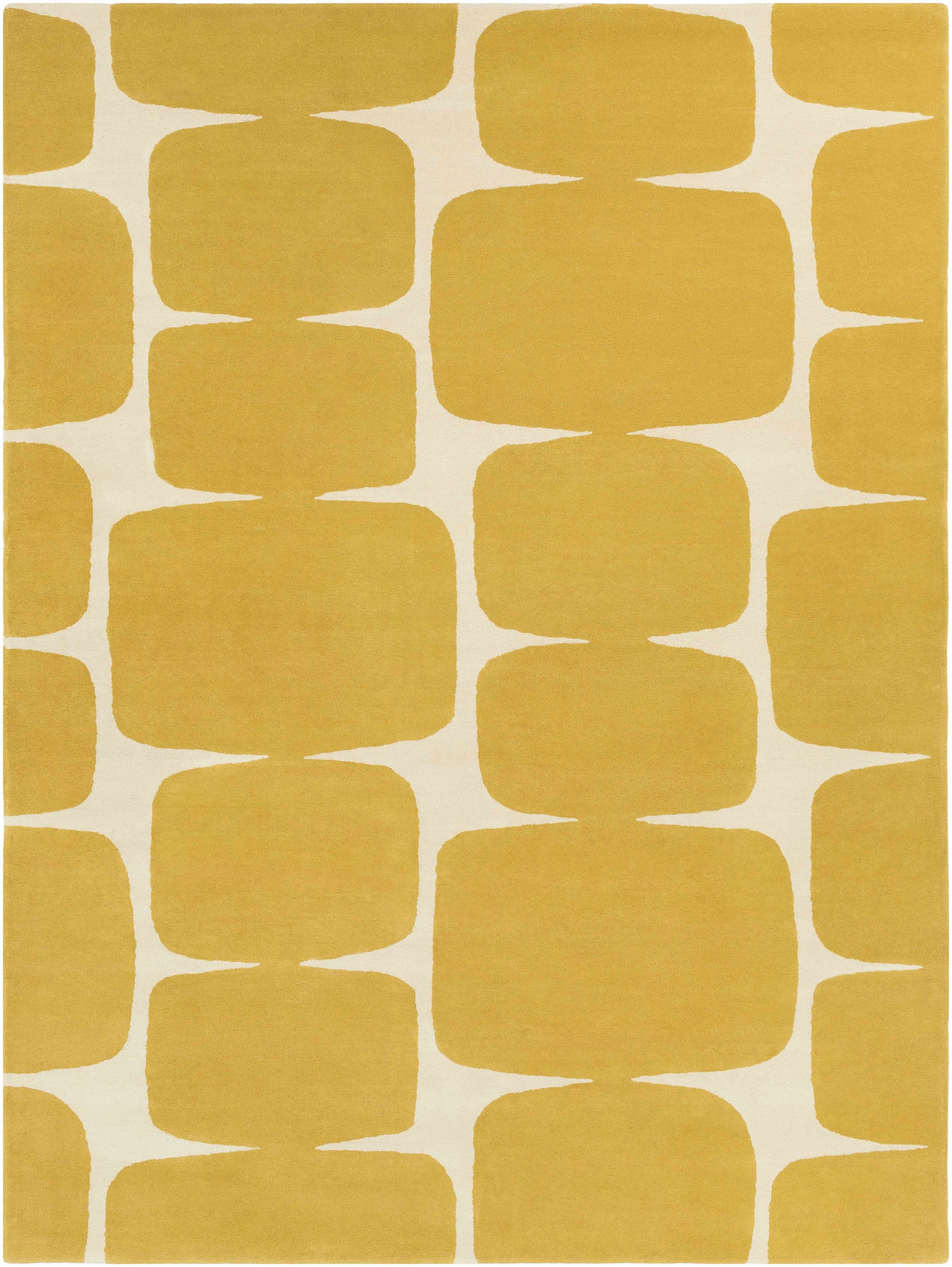 Mustard Hand Tufted 100% Wool Modern Rectangle Handmade rug, Indoor use only, no fringe, non-washable.