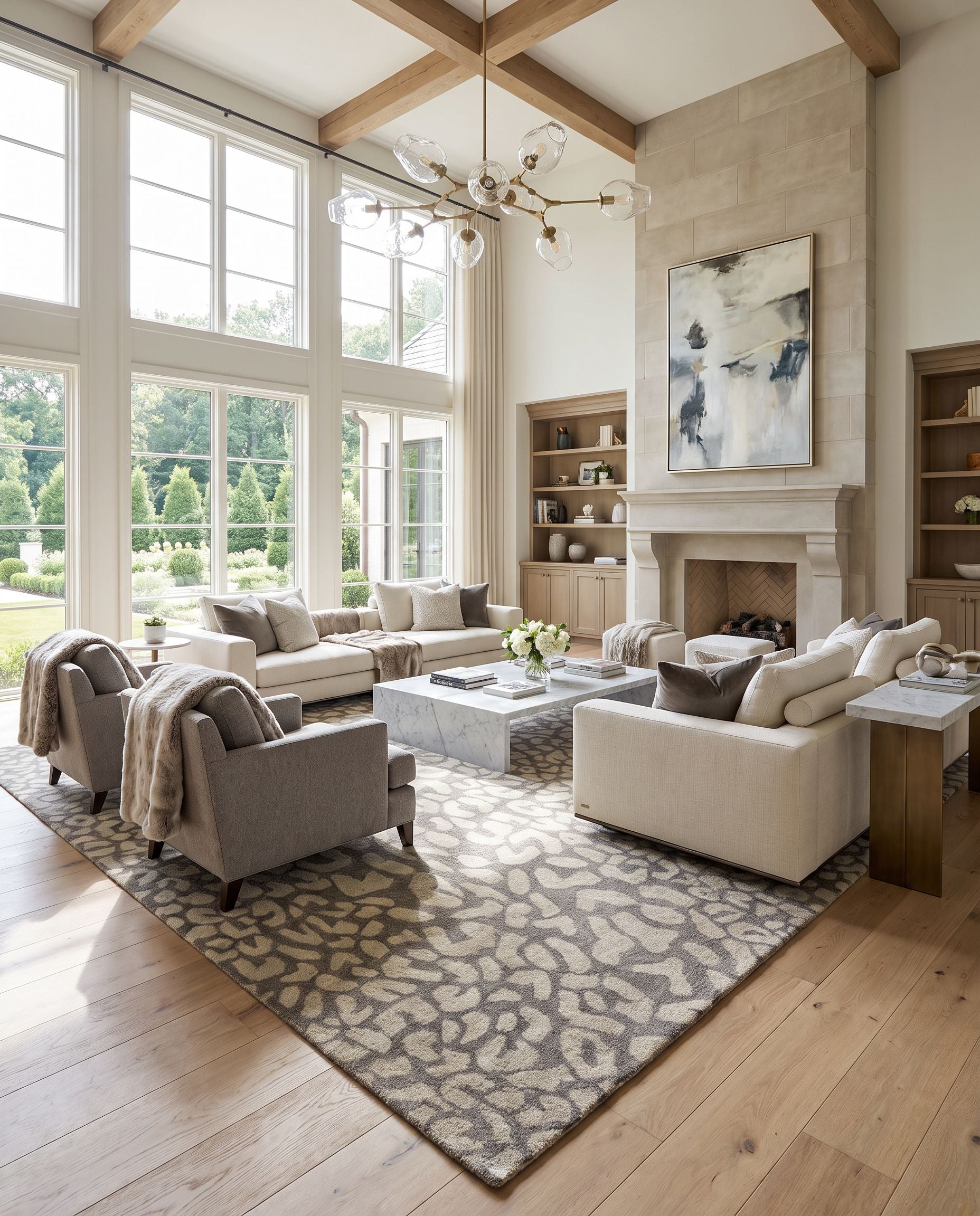 Athena ATH-5165 Hand Tufted Rug as the centerpiece of a bright luxury living room — a hand tufted modern area rug in gray and light gray tones