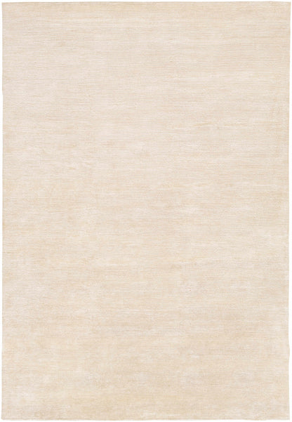 Beige Hand Knotted 60% Viscose, 40% NZ Wool Cottage Rectangle Handmade rug, Indoor use only, no fringe, non-washable.