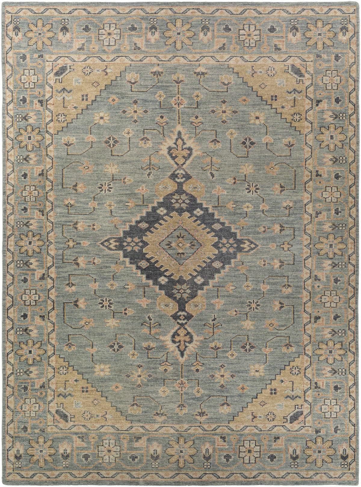Dusty Sage Hand Knotted 100% Wool Traditional Rectangle Handmade rug, Indoor use only, no fringe, non-washable.