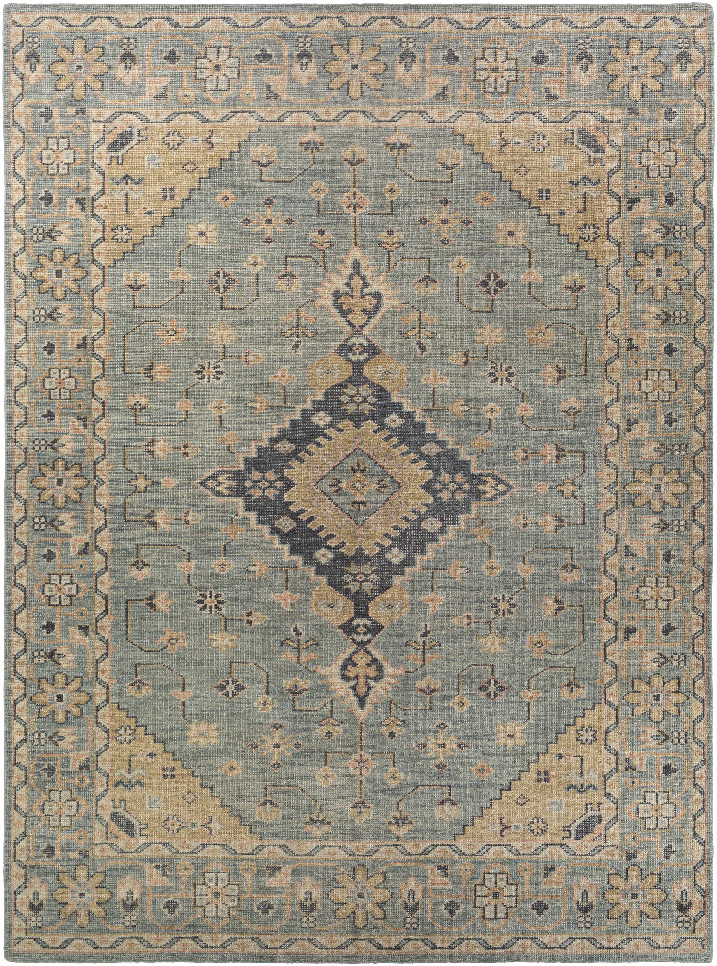 Dusty Sage Hand Knotted 100% Wool Traditional Rectangle Handmade rug, Indoor use only, no fringe, non-washable.