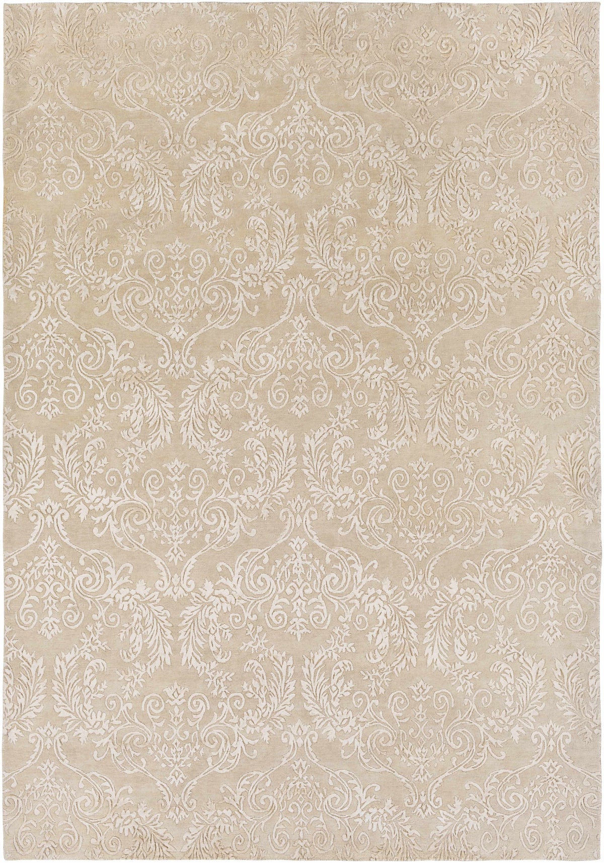Taupe Hand Knotted 60% Wool, 40% Viscose Cottage Rectangle Handmade rug, Indoor use only, no fringe, non-washable.