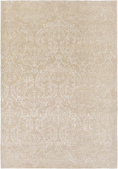 Taupe Hand Knotted 60% Wool, 40% Viscose Cottage Rectangle Handmade rug, Indoor use only, no fringe, non-washable.