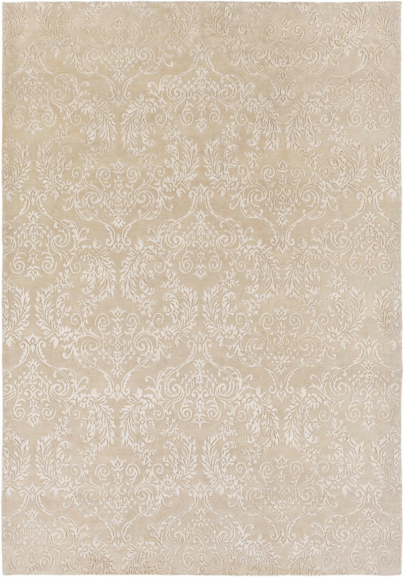 Taupe Hand Knotted 60% Wool, 40% Viscose Cottage Rectangle Handmade rug, Indoor use only, no fringe, non-washable.
