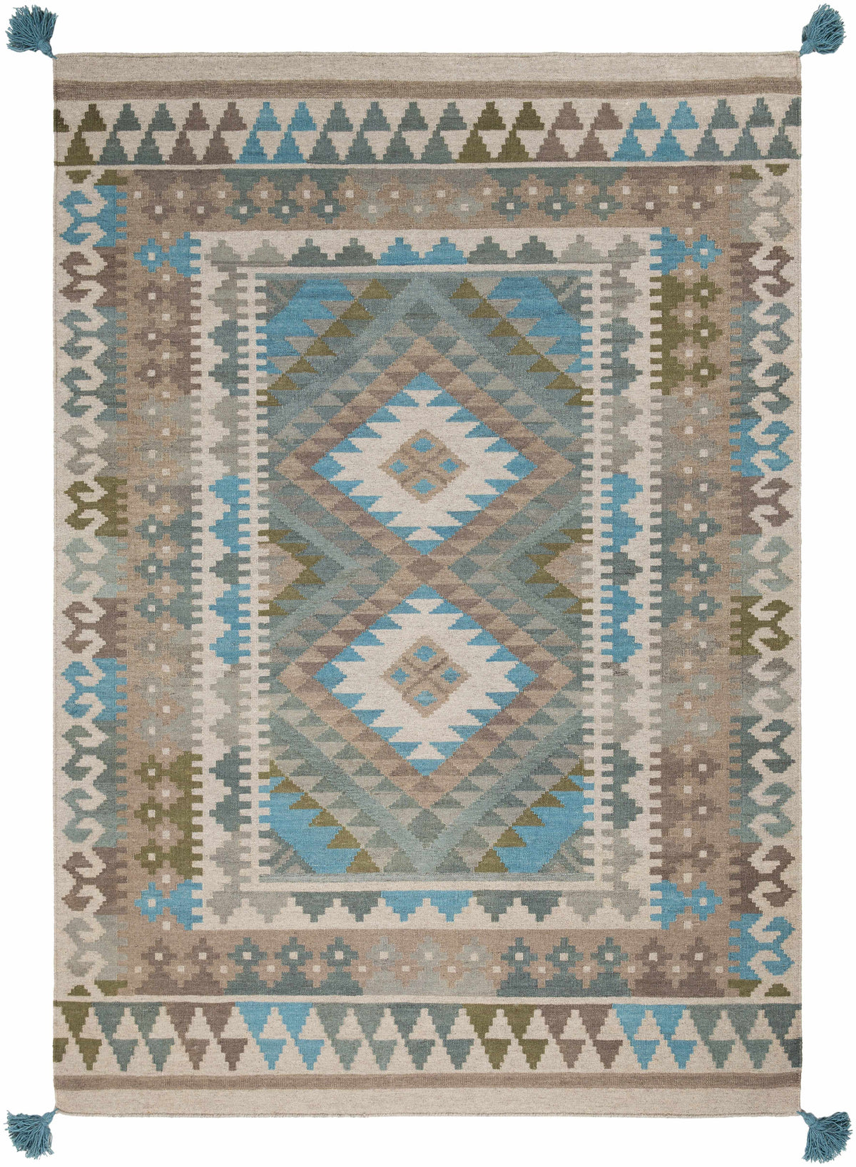 Sage Hand Woven 100% Wool Global Rectangle Handmade rug, Indoor use only, has fringe, non-washable.