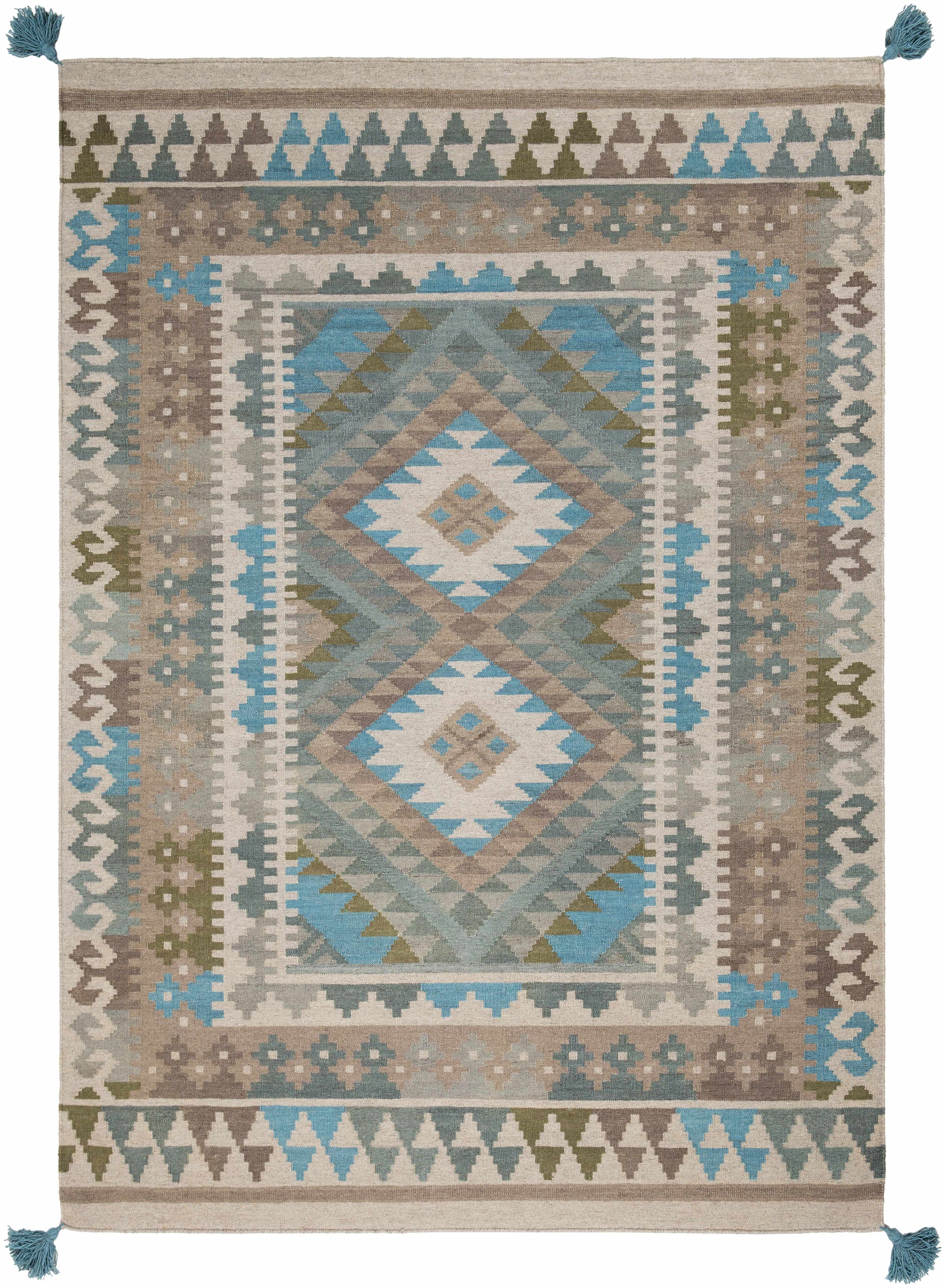 Sage Hand Woven 100% Wool Global Rectangle Handmade rug, Indoor use only, has fringe, non-washable.