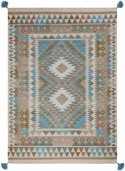 Sage Hand Woven 100% Wool Global Rectangle Handmade rug, Indoor use only, has fringe, non-washable.