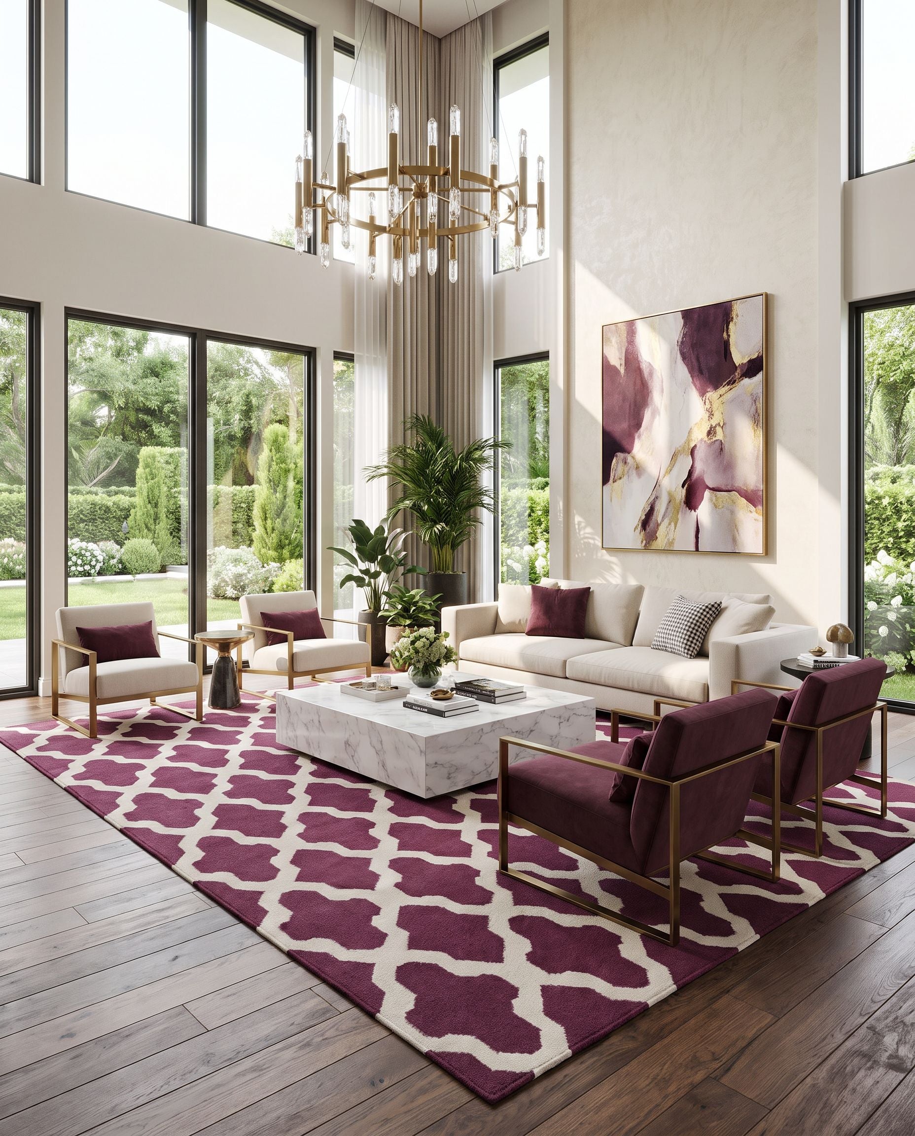 York AWHD-1003 Hand Woven Rug as the centerpiece of a bright luxury living room — a hand woven modern area rug in multicolor tones