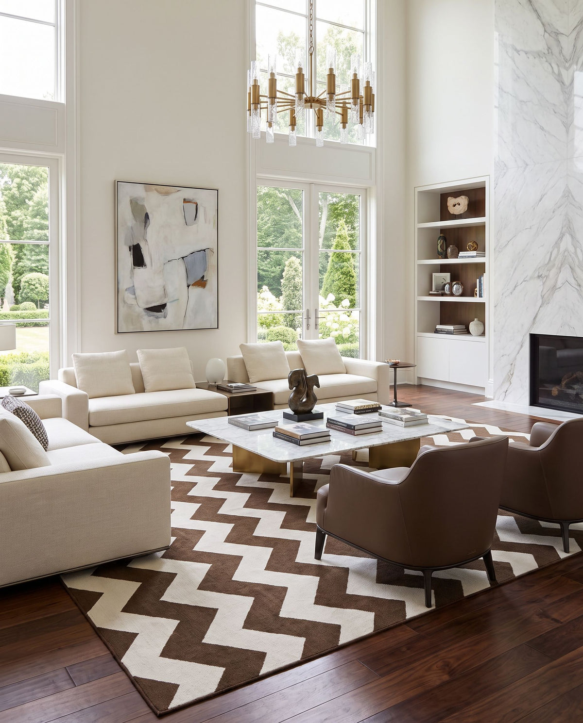 York AWHD-1037 Hand Woven Rug as the centerpiece of a bright luxury living room — a hand woven modern area rug in multicolor tones