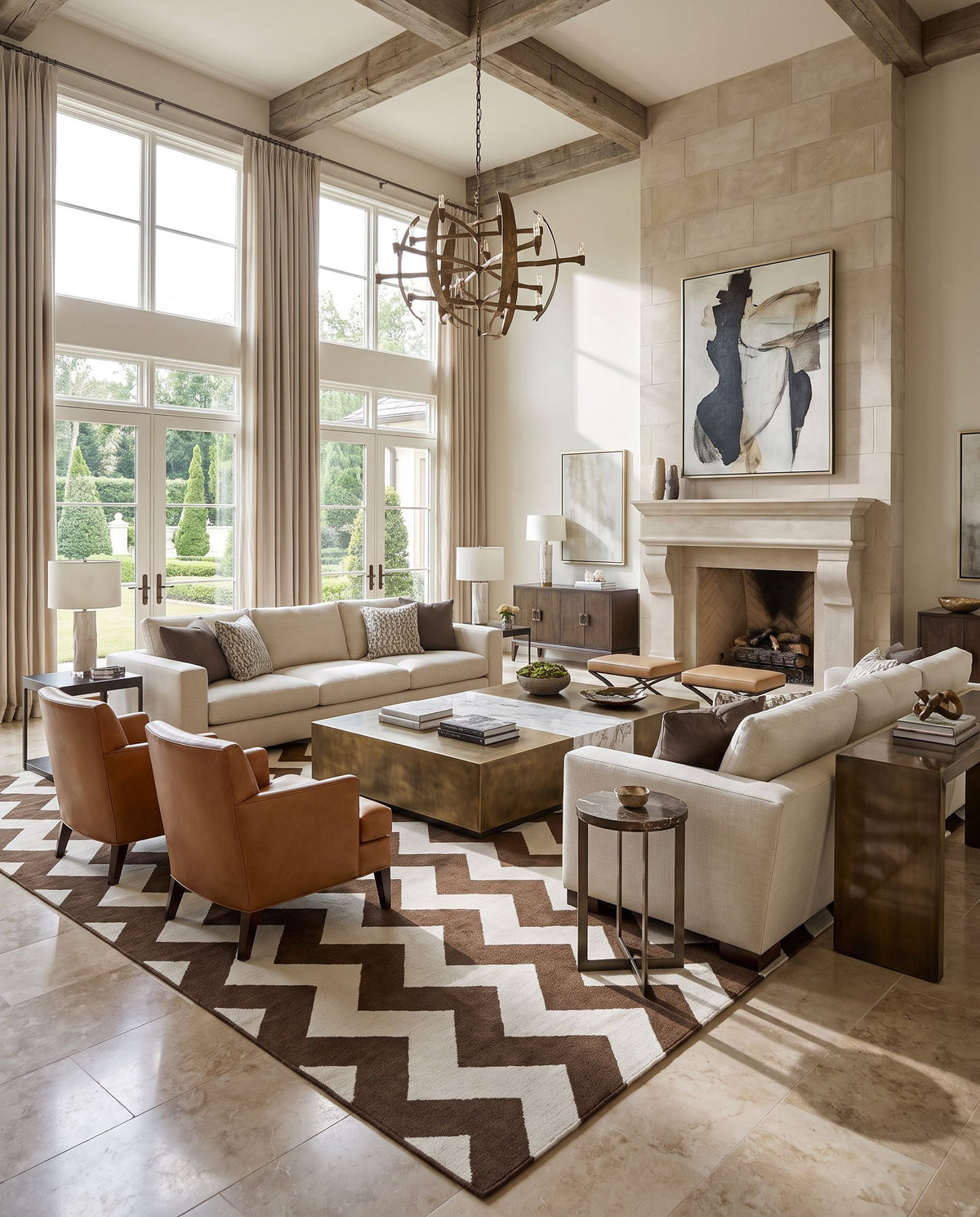 York AWHD-1037 Hand Woven Rug styled in an elegant designer living room — hand woven modern area rug in multicolor tones