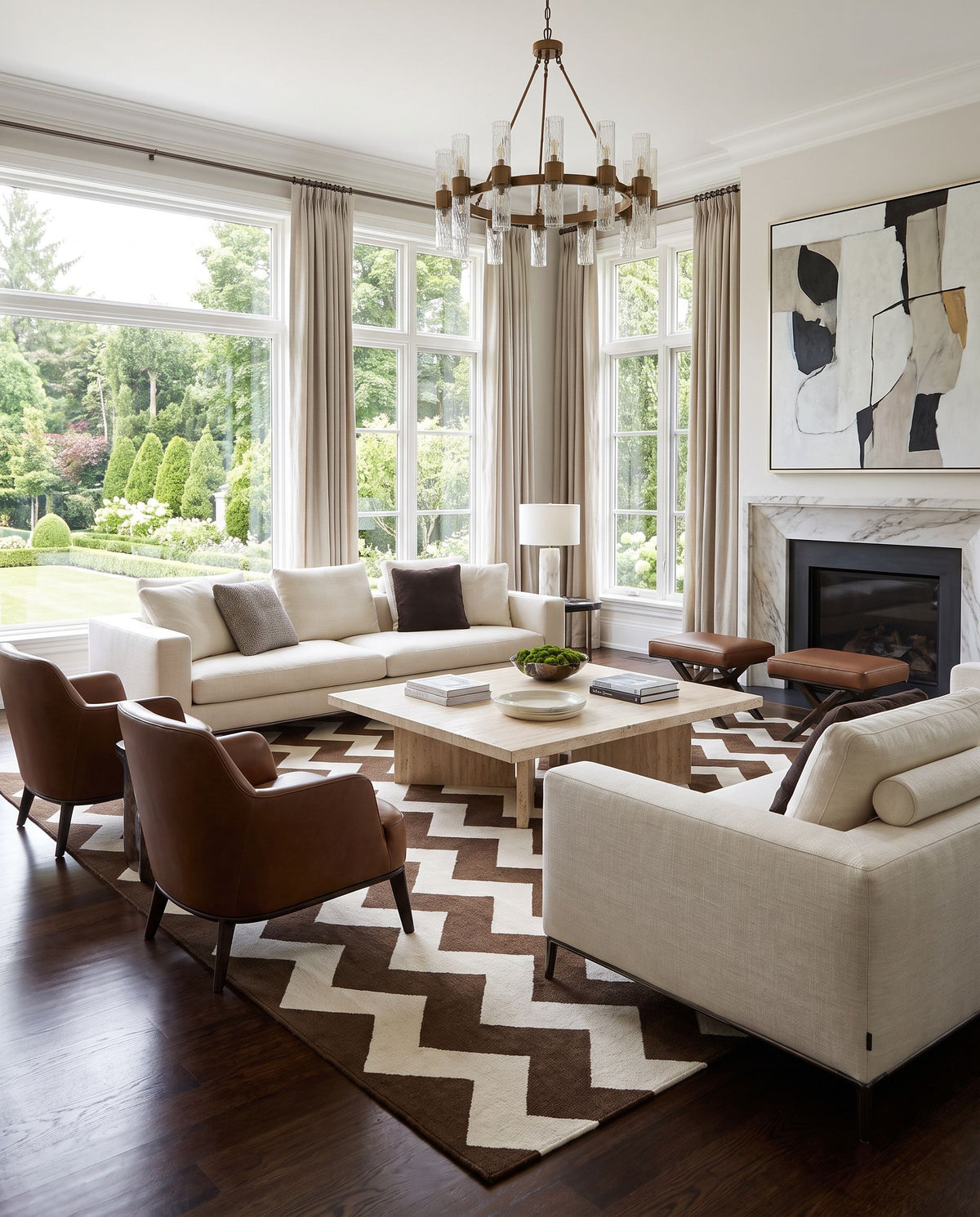York AWHD-1037 Hand Woven Rug styled in an elegant designer living room — hand woven modern area rug in multicolor tones