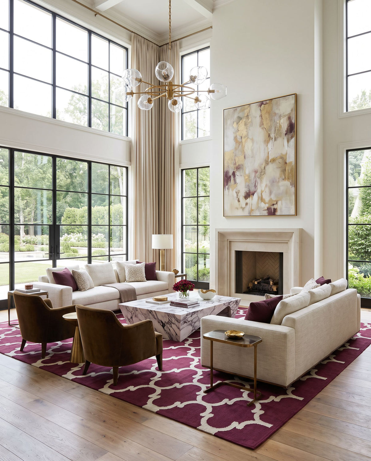 Vogue AWLT-3053 Hand Woven Rug as the centerpiece of a bright luxury living room — a hand woven modern area rug in multicolor tones