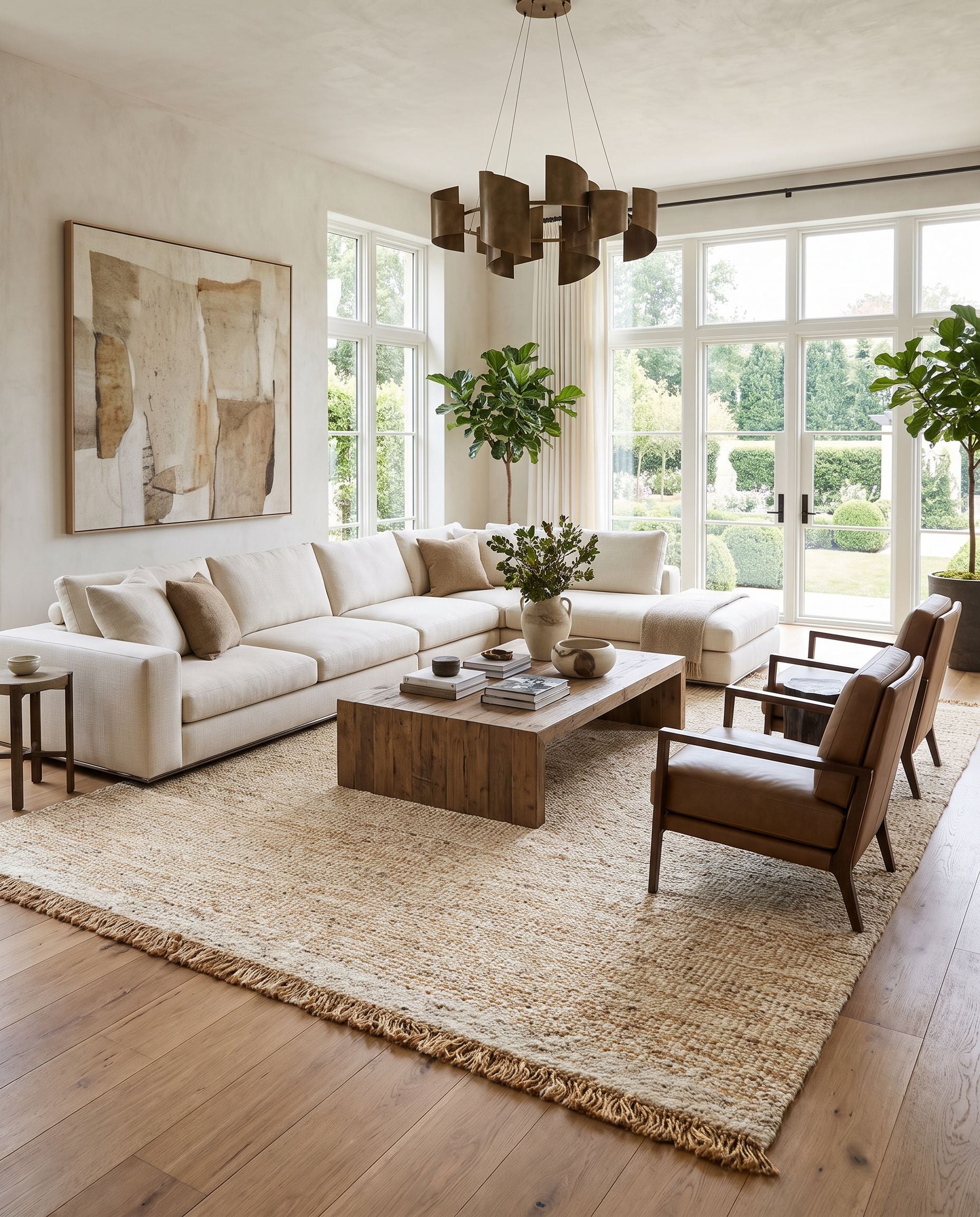 Aylin AYI-2303 Hand Woven Rug styled in an elegant designer living room — hand woven cottage area rug in black, taupe, tan and metallic gold tones