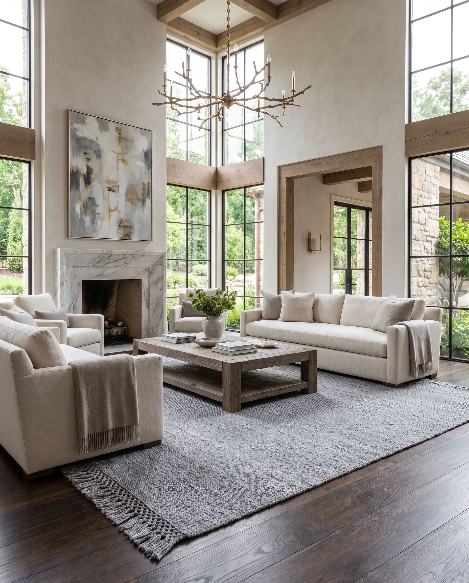Azalea AZA-2309 Hand Woven Rug as the centerpiece of a bright luxury living room — a hand woven modern area rug in slate tones