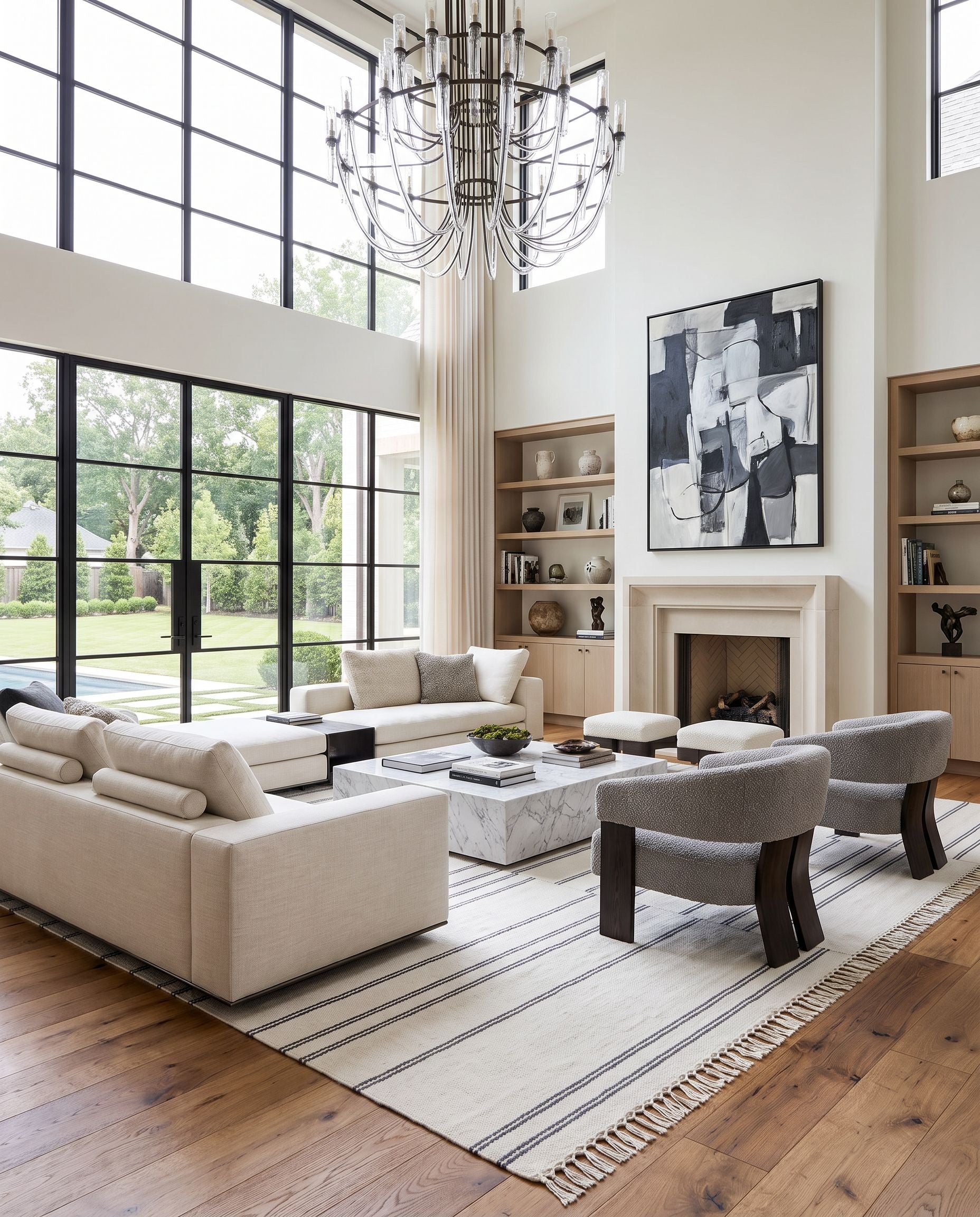 Azalea AZA-2332 Hand Woven Rug as the centerpiece of a bright luxury living room — a hand woven cottage area rug in charcoal and cream tones