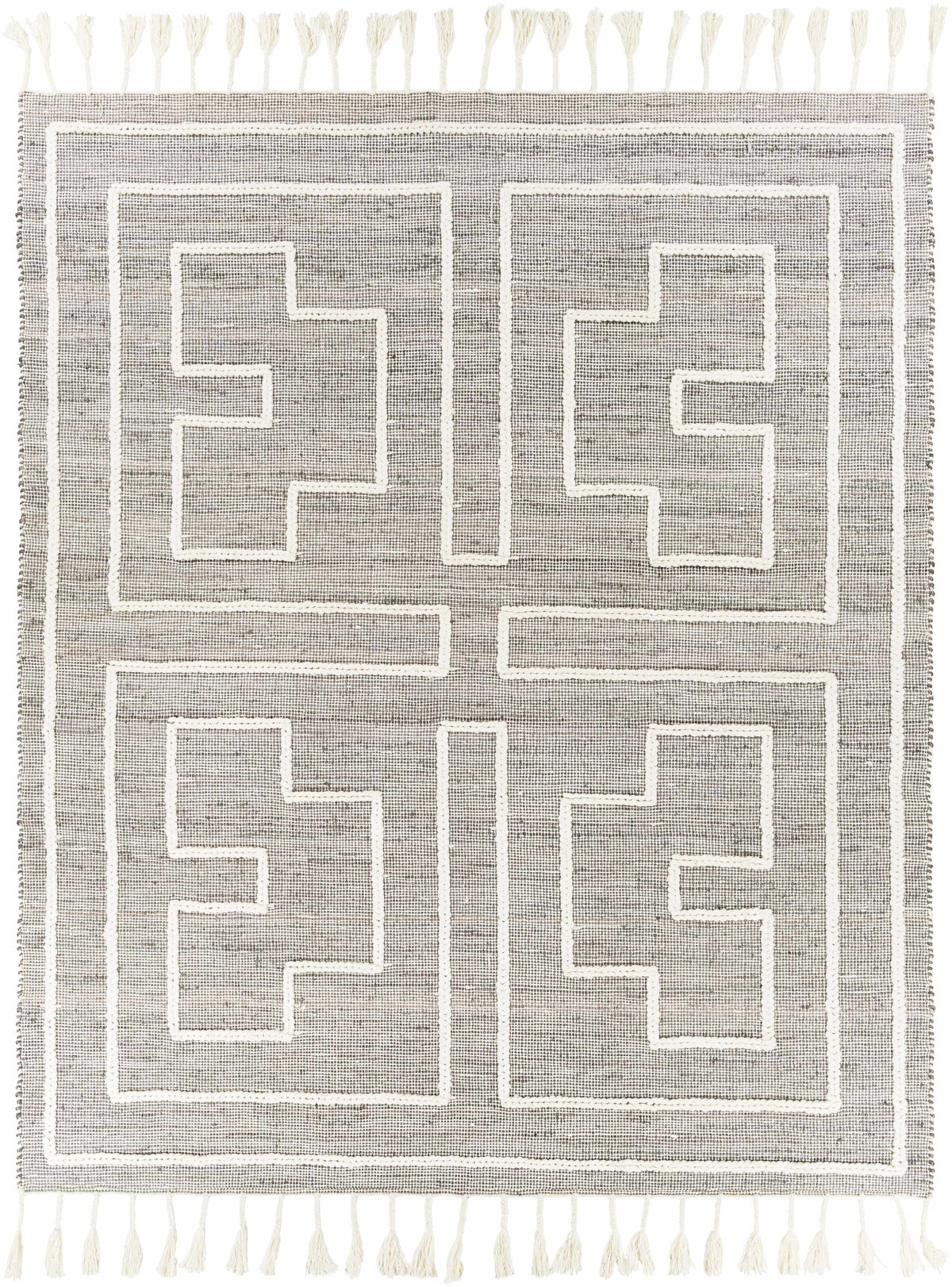 Charcoal Hand Woven 60% Jute, 40% Wool Global Rectangle Handmade rug, Indoor use only, has fringe, non-washable. runner also available