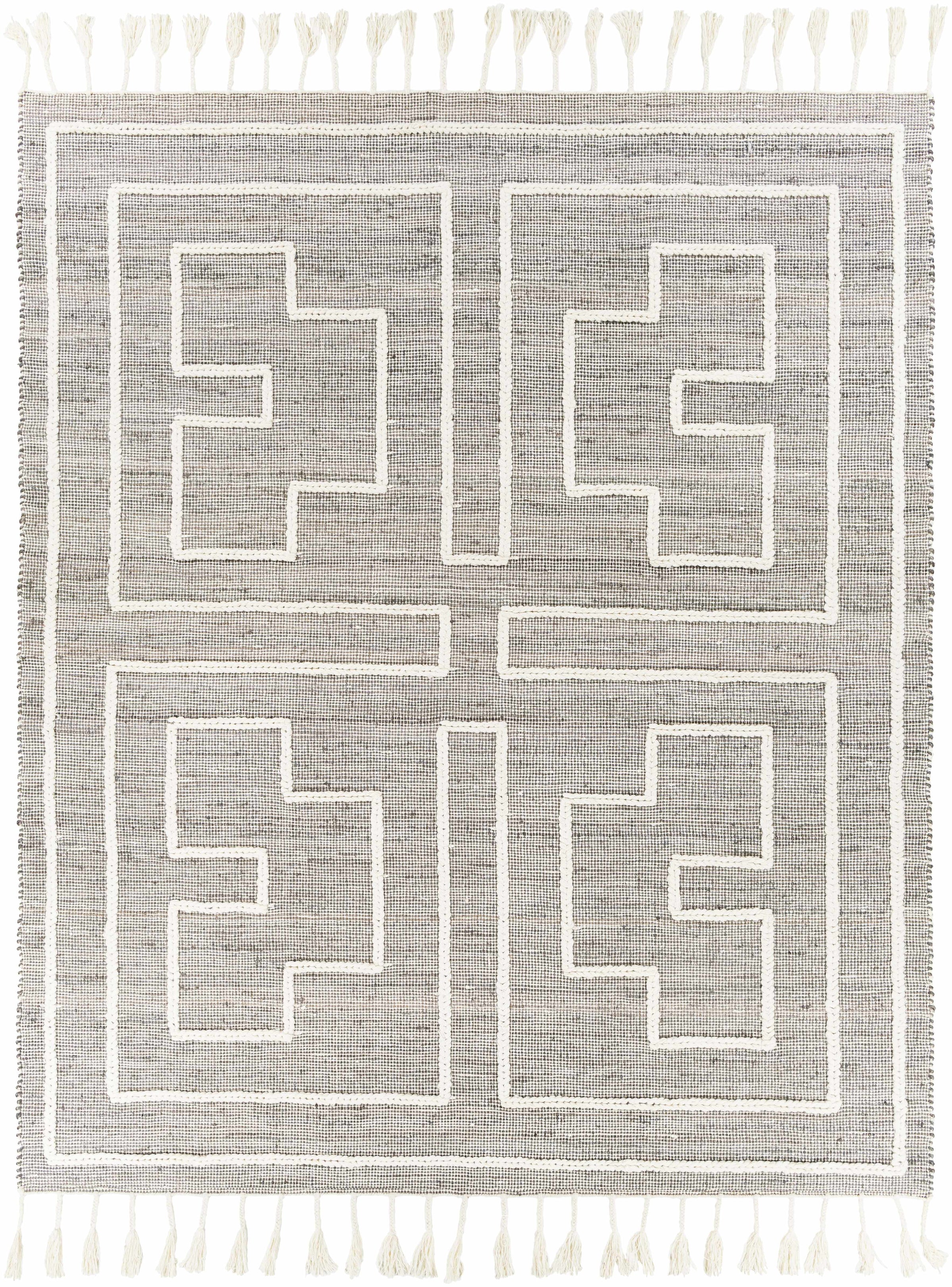 Charcoal Hand Woven 60% Jute, 40% Wool Global Rectangle Handmade rug, Indoor use only, has fringe, non-washable. runner also available