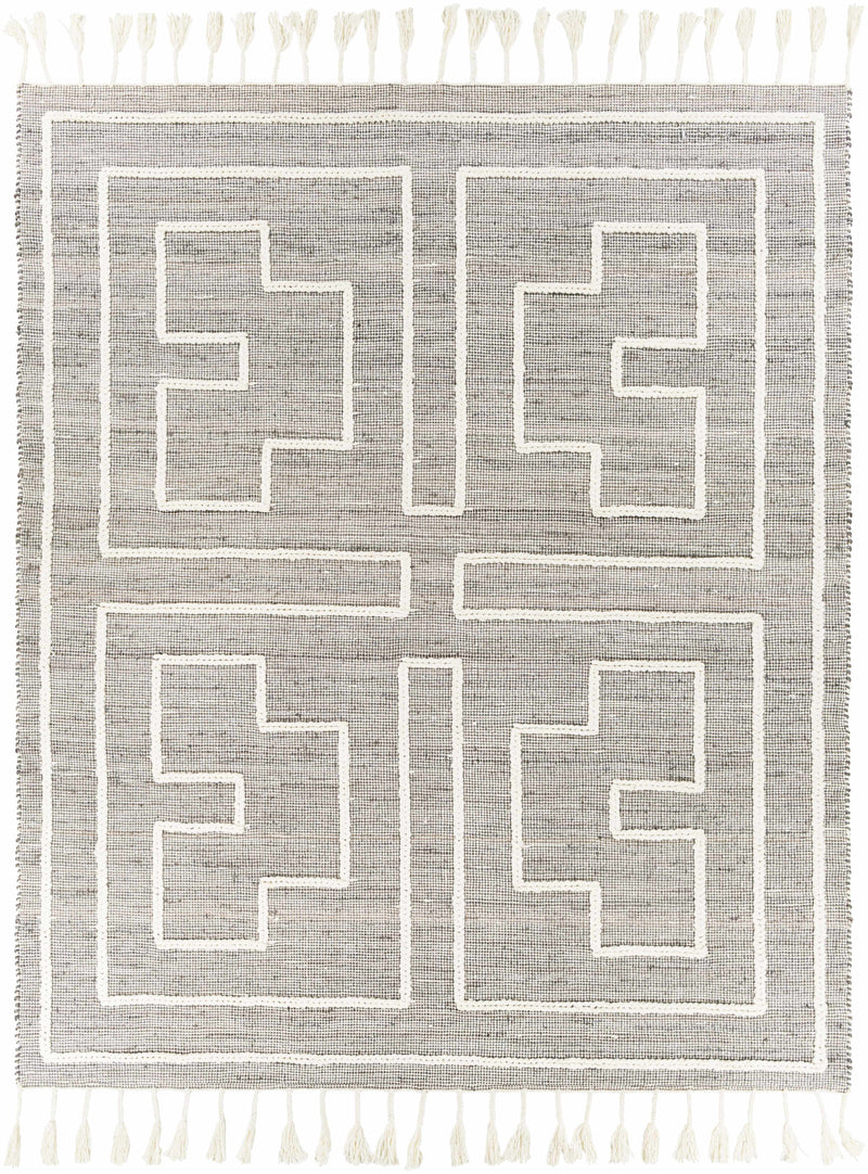 Charcoal Hand Woven 60% Jute, 40% Wool Global Rectangle Handmade rug, Indoor use only, has fringe, non-washable. runner also available