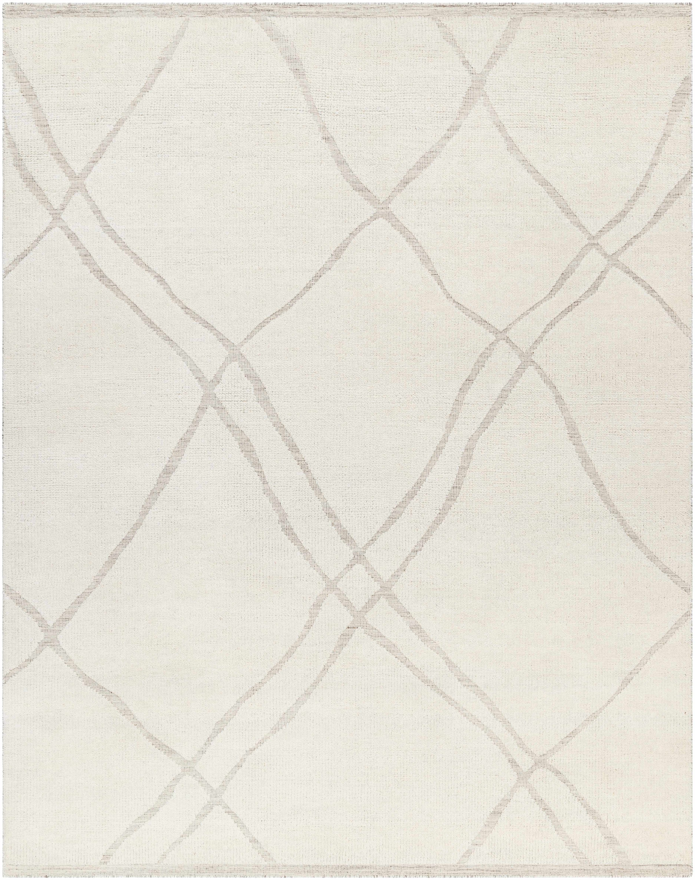 Cream Hand Knotted 100% Wool Global Rectangle Handmade rug, Indoor use only, no fringe, non-washable.