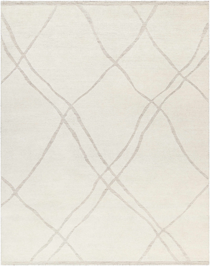 Cream Hand Knotted 100% Wool Global Rectangle Handmade rug, Indoor use only, no fringe, non-washable.