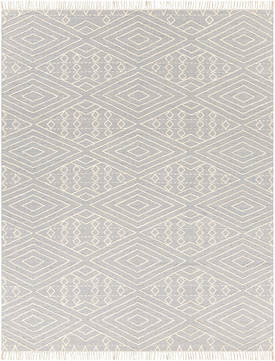 Slate Hand Woven 70% Cotton, 30% Wool Global Rectangle Handmade rug, Indoor use only, has fringe, non-washable.