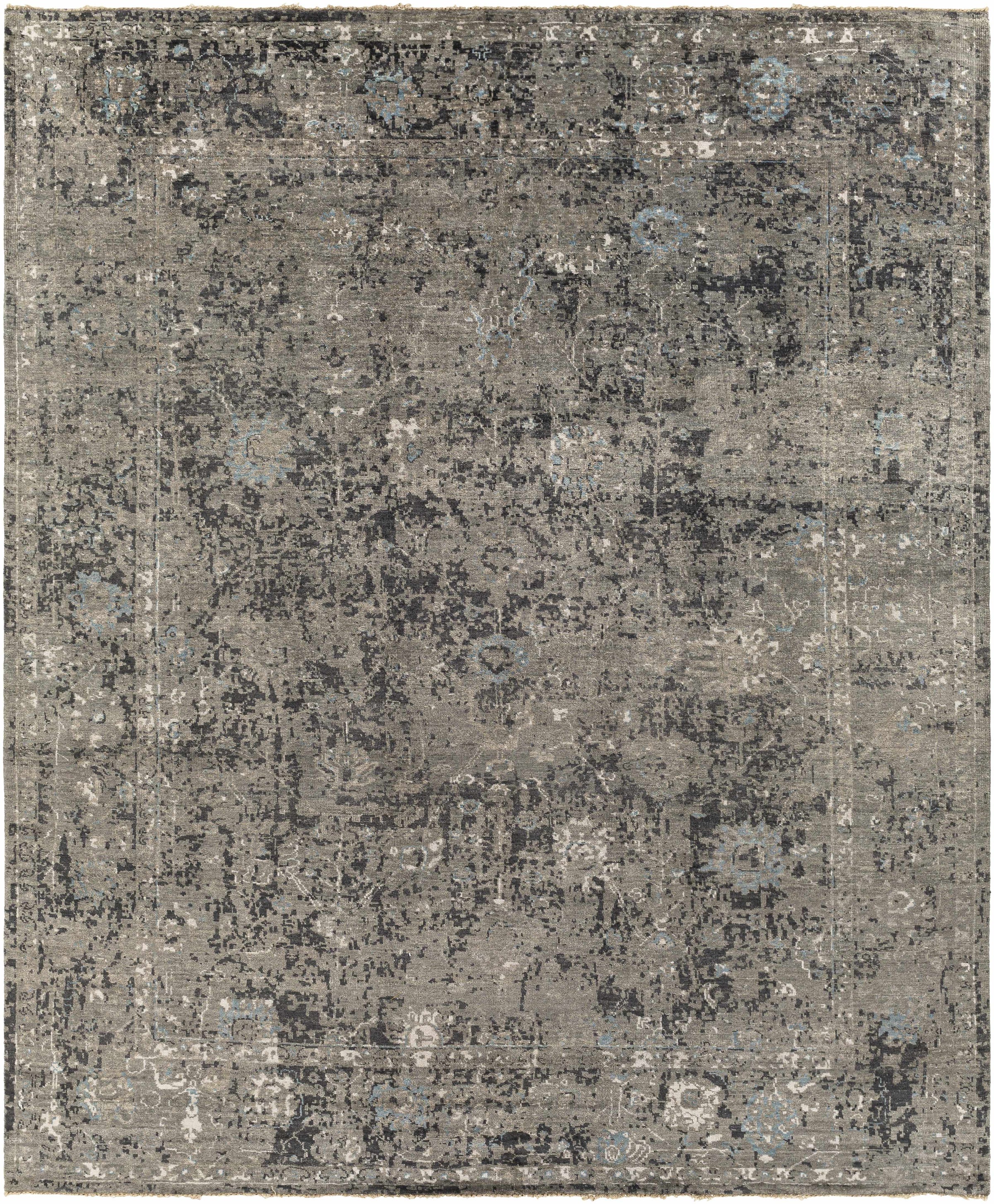 Charcoal Hand Knotted 100% Viscose Traditional Rectangle Handmade rug, Indoor use only, has fringe, non-washable. runner also available