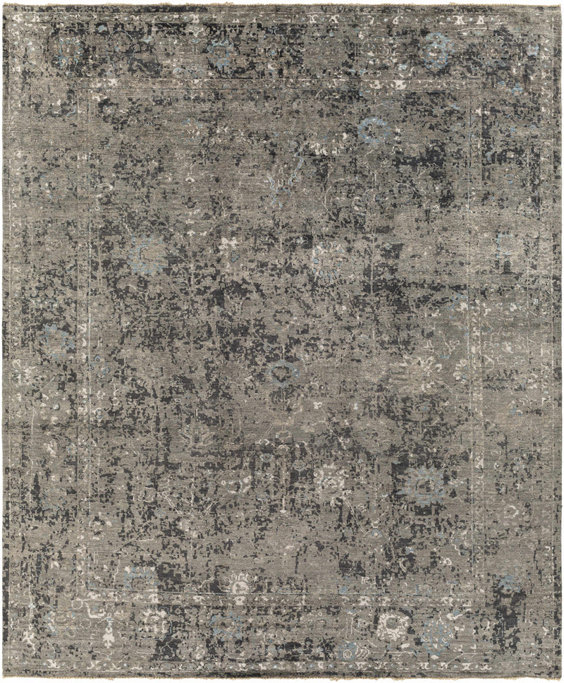 Charcoal Hand Knotted 100% Viscose Traditional Rectangle Handmade rug, Indoor use only, has fringe, non-washable. runner also available