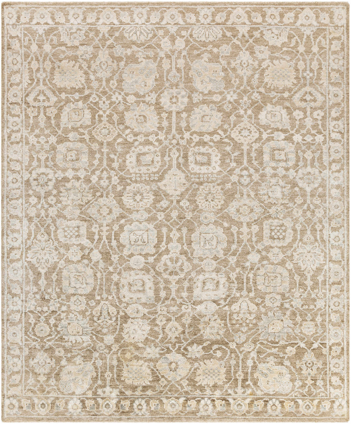 Taupe Hand Knotted 100% Viscose Traditional Rectangle Handmade rug, Indoor use only, has fringe, non-washable.