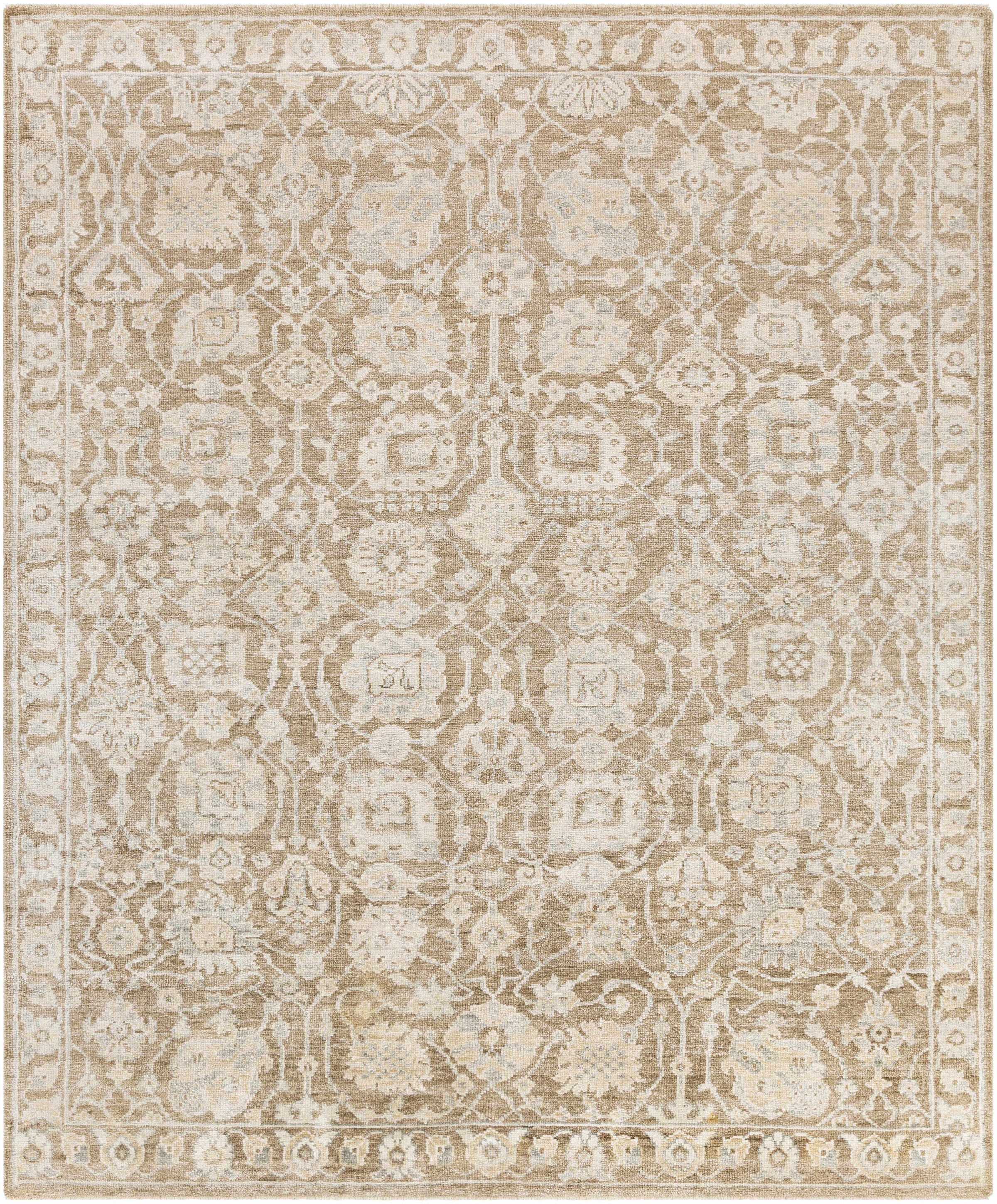Taupe Hand Knotted 100% Viscose Traditional Rectangle Handmade rug, Indoor use only, has fringe, non-washable.