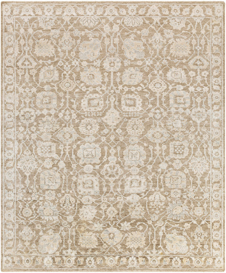 Taupe Hand Knotted 100% Viscose Traditional Rectangle Handmade rug, Indoor use only, has fringe, non-washable.