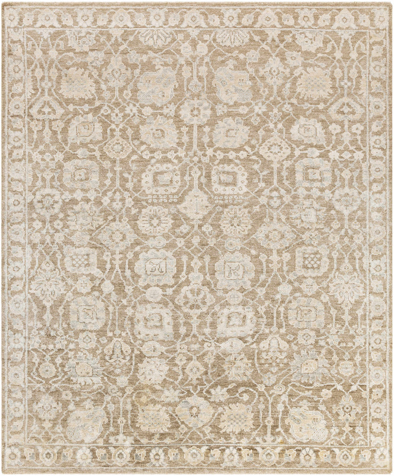 Taupe Hand Knotted 100% Viscose Traditional Rectangle Handmade rug, Indoor use only, has fringe, non-washable.