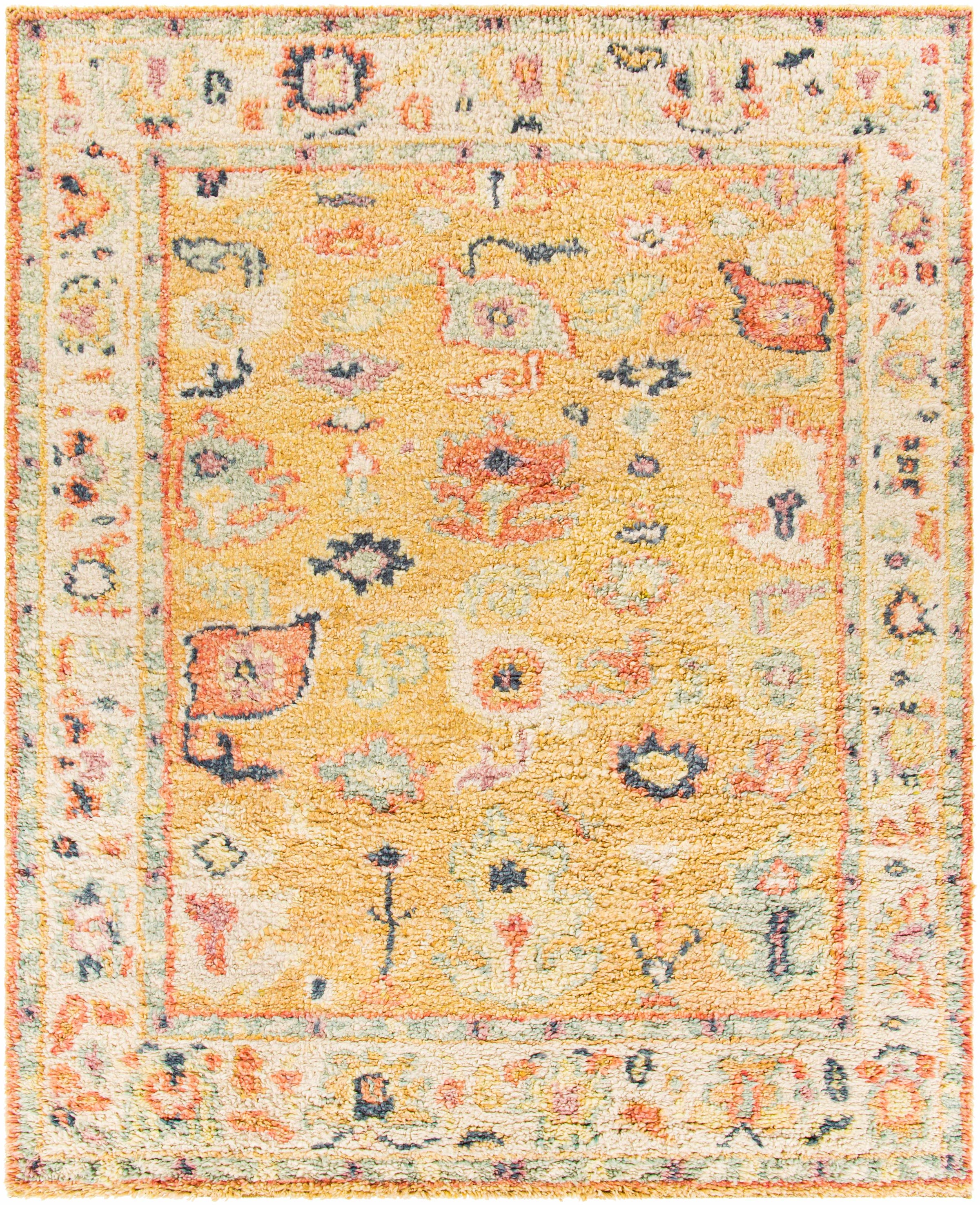 Mustard Hand Knotted 100% Wool Traditional Rectangle Handmade rug, Indoor use only, no fringe, non-washable. runner also available