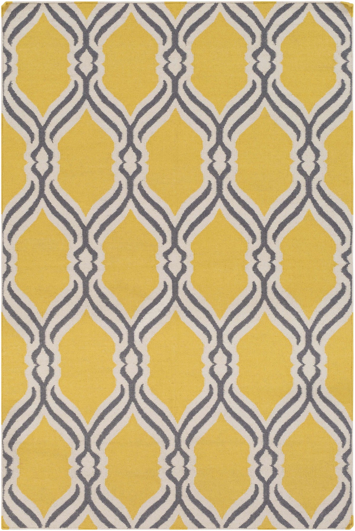Yellow Hand Woven 100% Wool Modern Rectangle Handmade rug, Indoor use only, no fringe, non-washable.