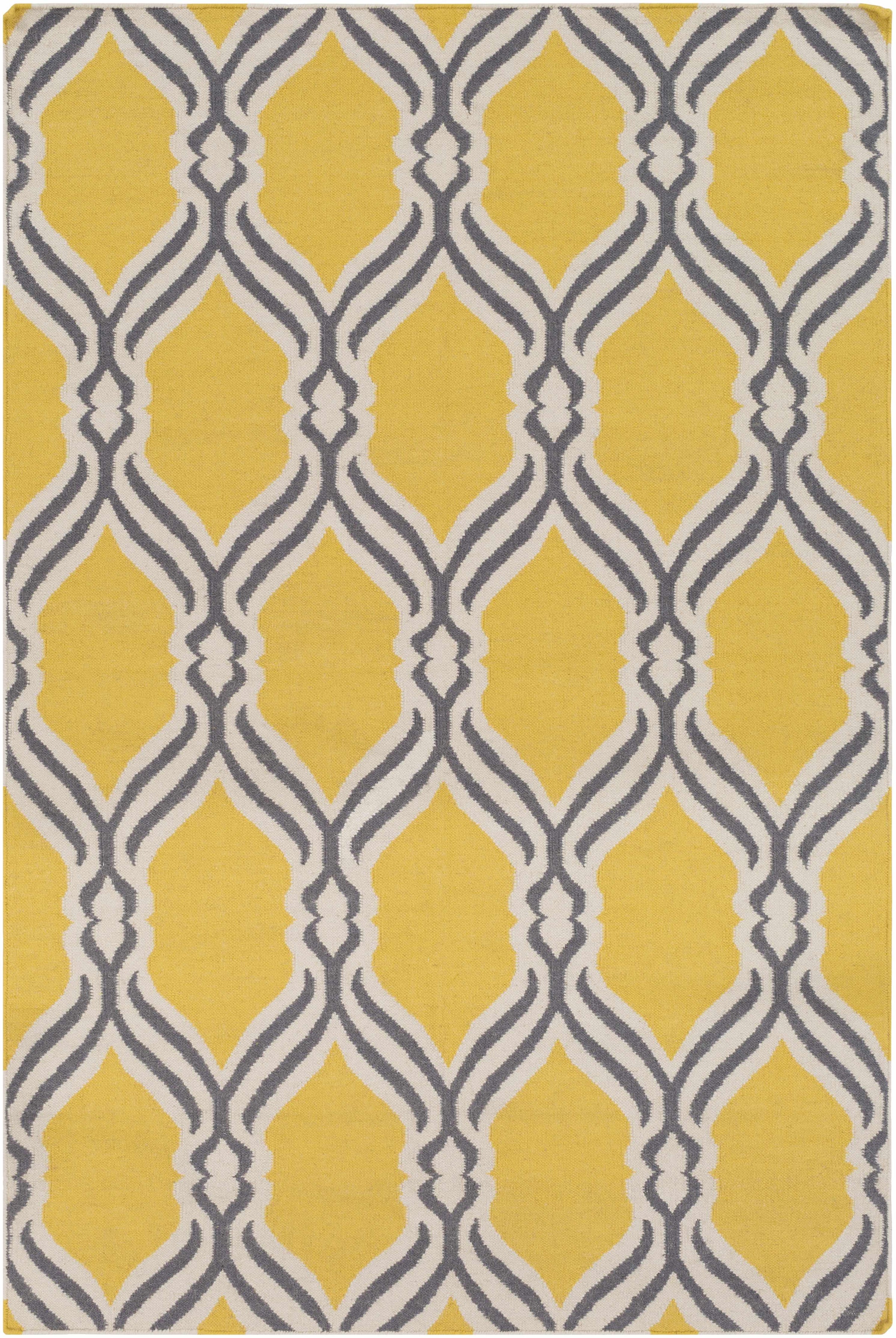 Yellow Hand Woven 100% Wool Modern Rectangle Handmade rug, Indoor use only, no fringe, non-washable.