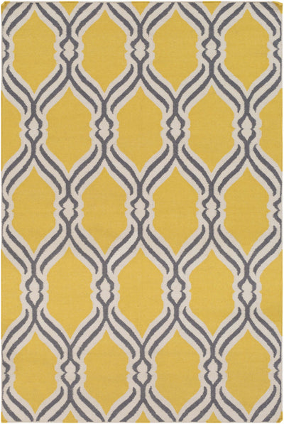 Yellow Hand Woven 100% Wool Modern Rectangle Handmade rug, Indoor use only, no fringe, non-washable.