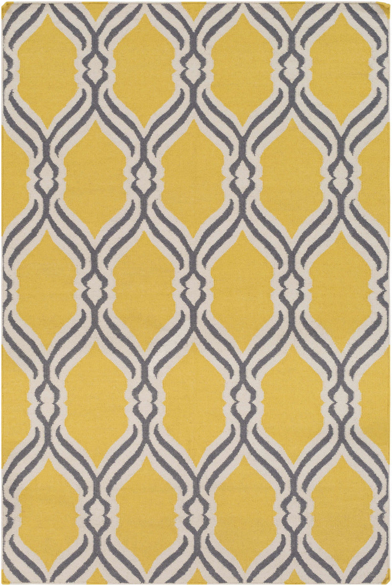 Yellow Hand Woven 100% Wool Modern Rectangle Handmade rug, Indoor use only, no fringe, non-washable.