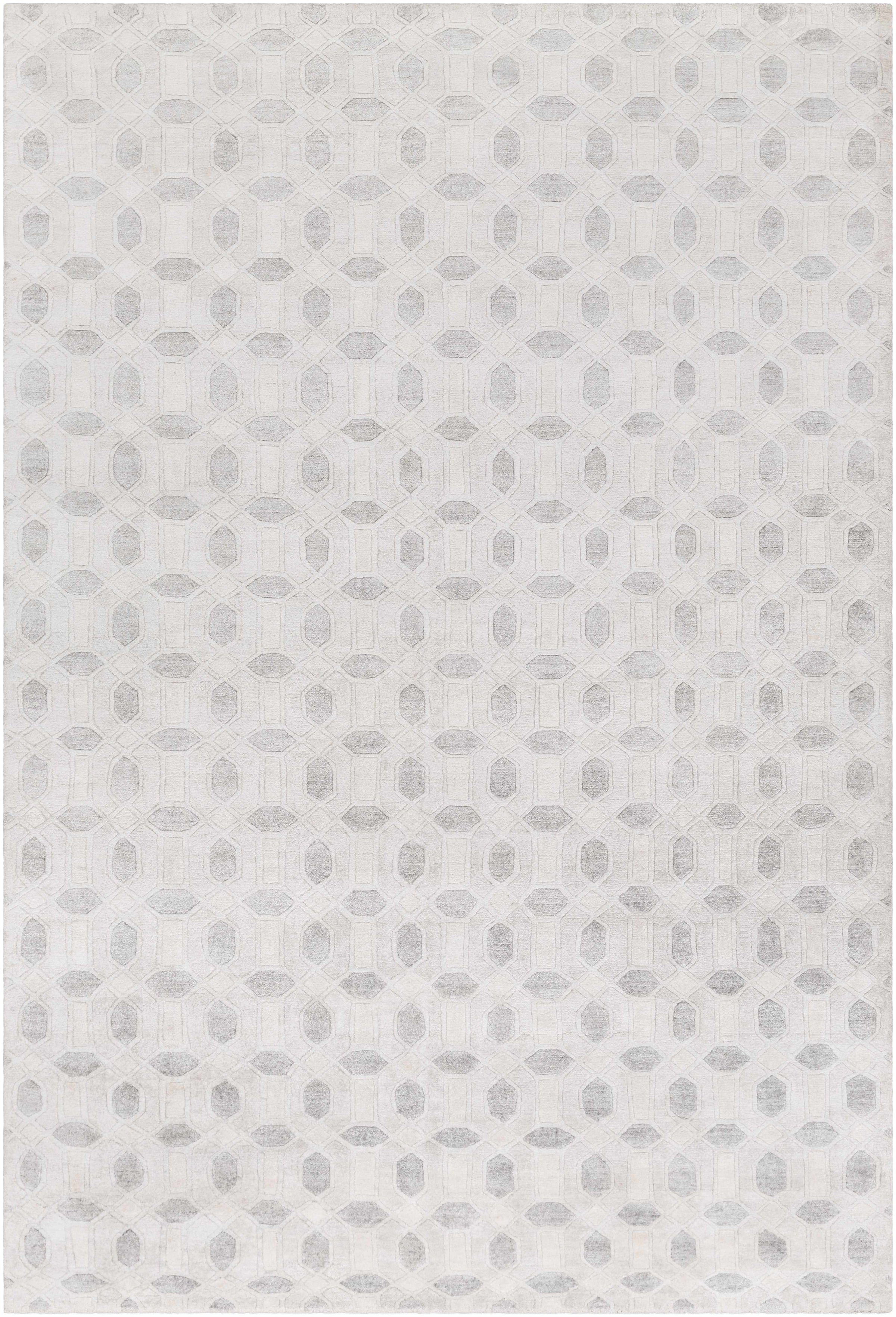 Off-White Hand Knotted 100% Viscose Modern Rectangle Handmade rug, Indoor use only, no fringe, non-washable.