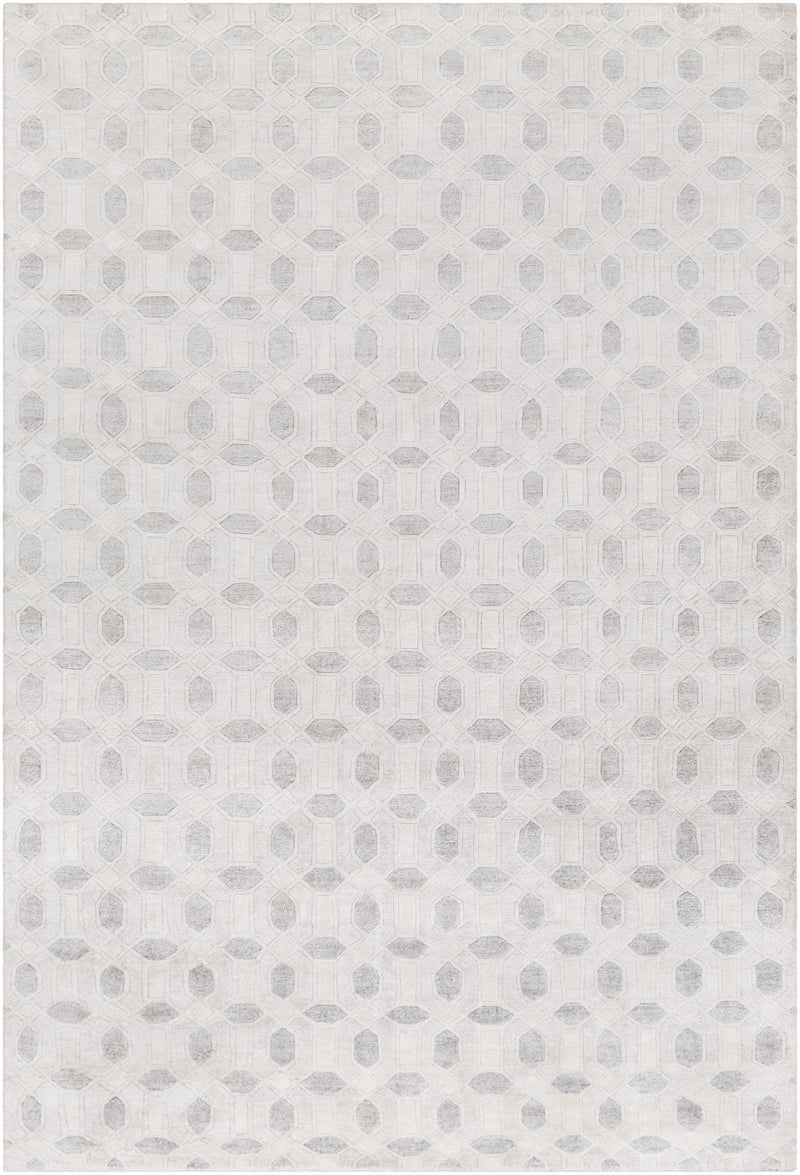 Off-White Hand Knotted 100% Viscose Modern Rectangle Handmade rug, Indoor use only, no fringe, non-washable.