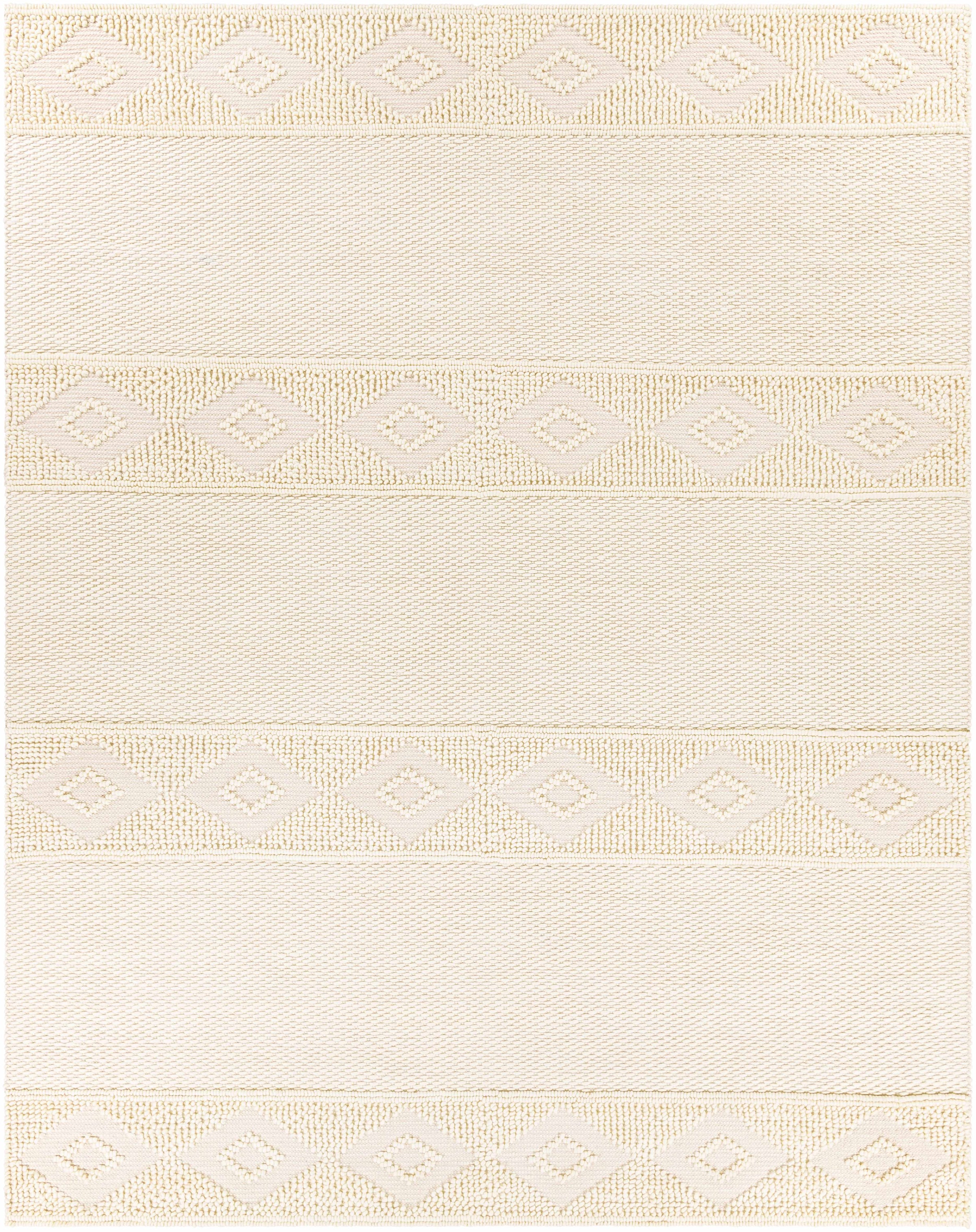 Cream Hand Woven 60% Wool, 40% Cotton Global Rectangle Handmade rug, Indoor use only, no fringe, non-washable. runner also available