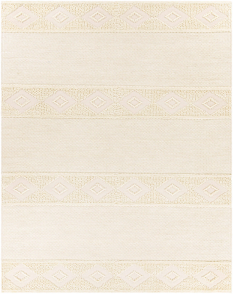 Cream Hand Woven 60% Wool, 40% Cotton Global Rectangle Handmade rug, Indoor use only, no fringe, non-washable. runner also available