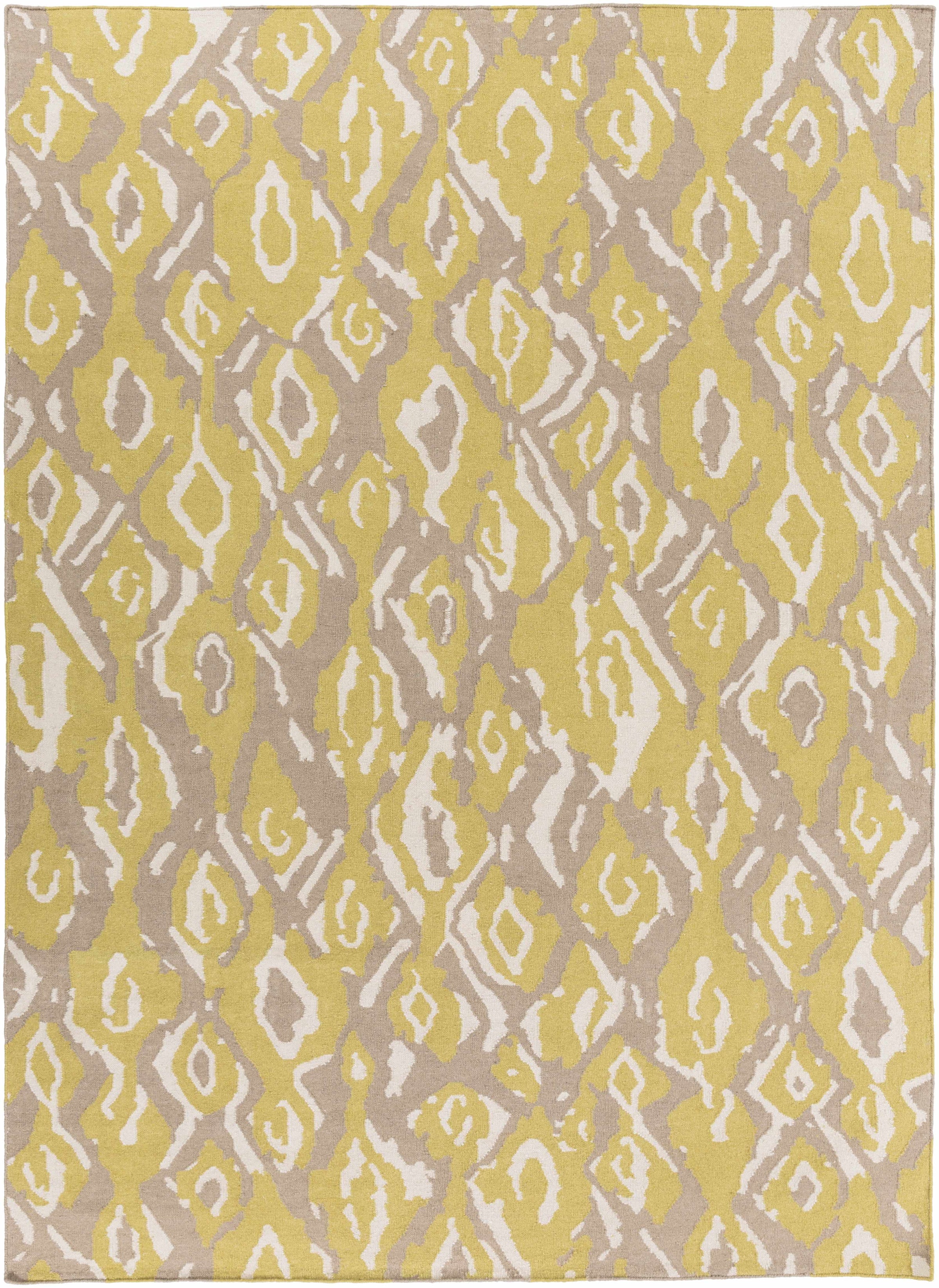 Tan Hand Woven 100% Wool Modern Rectangle Handmade rug, Indoor use only, no fringe, non-washable.